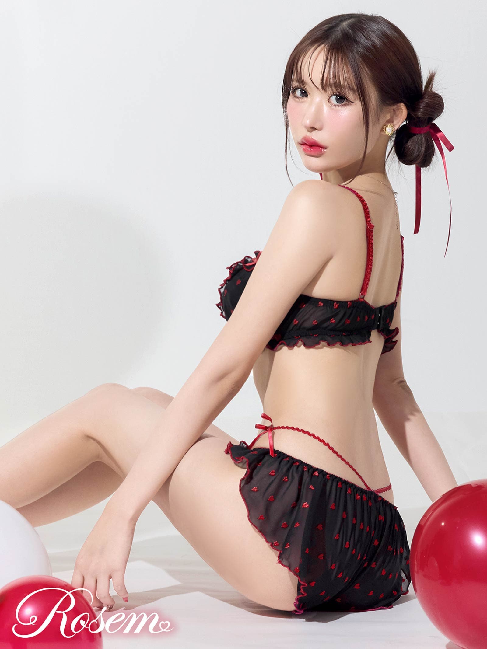 4/16新作!【伊藤桃々プロデュース/Rosem】ハートフルキャンディーブラセット/ブラック×レッド