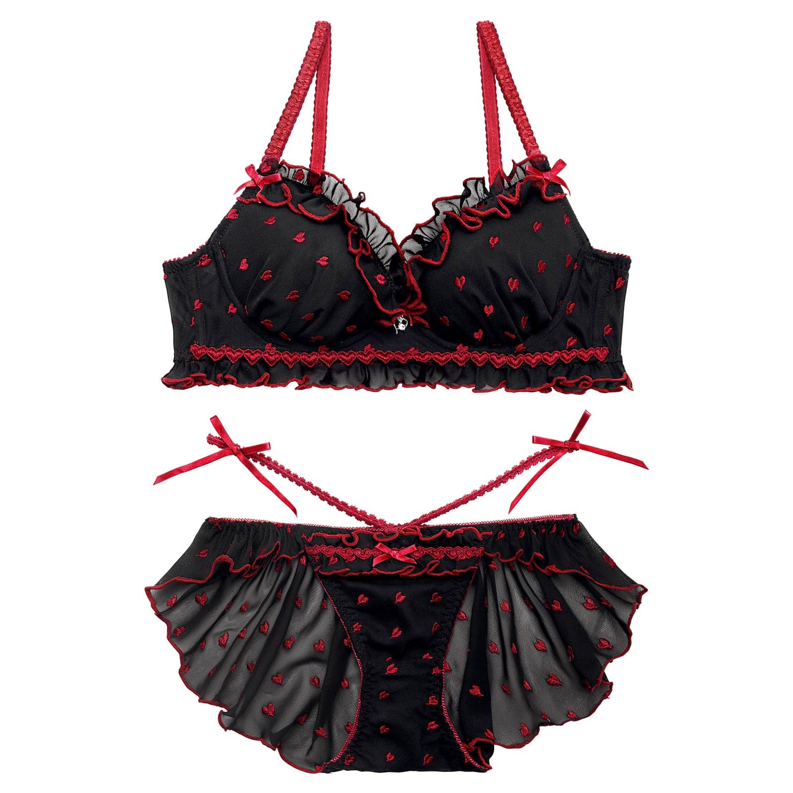 4/16新作!【伊藤桃々プロデュース/Rosem】ハートフルキャンディーブラセット/ブラック×レッド