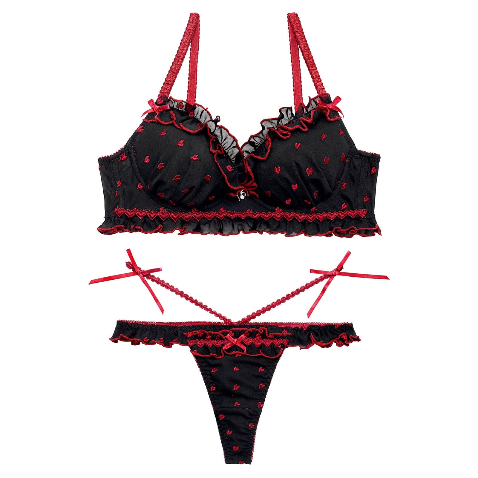 4/16新作!【伊藤桃々プロデュース/Rosem】ハートフルキャンディーブラセット/ブラック×レッド