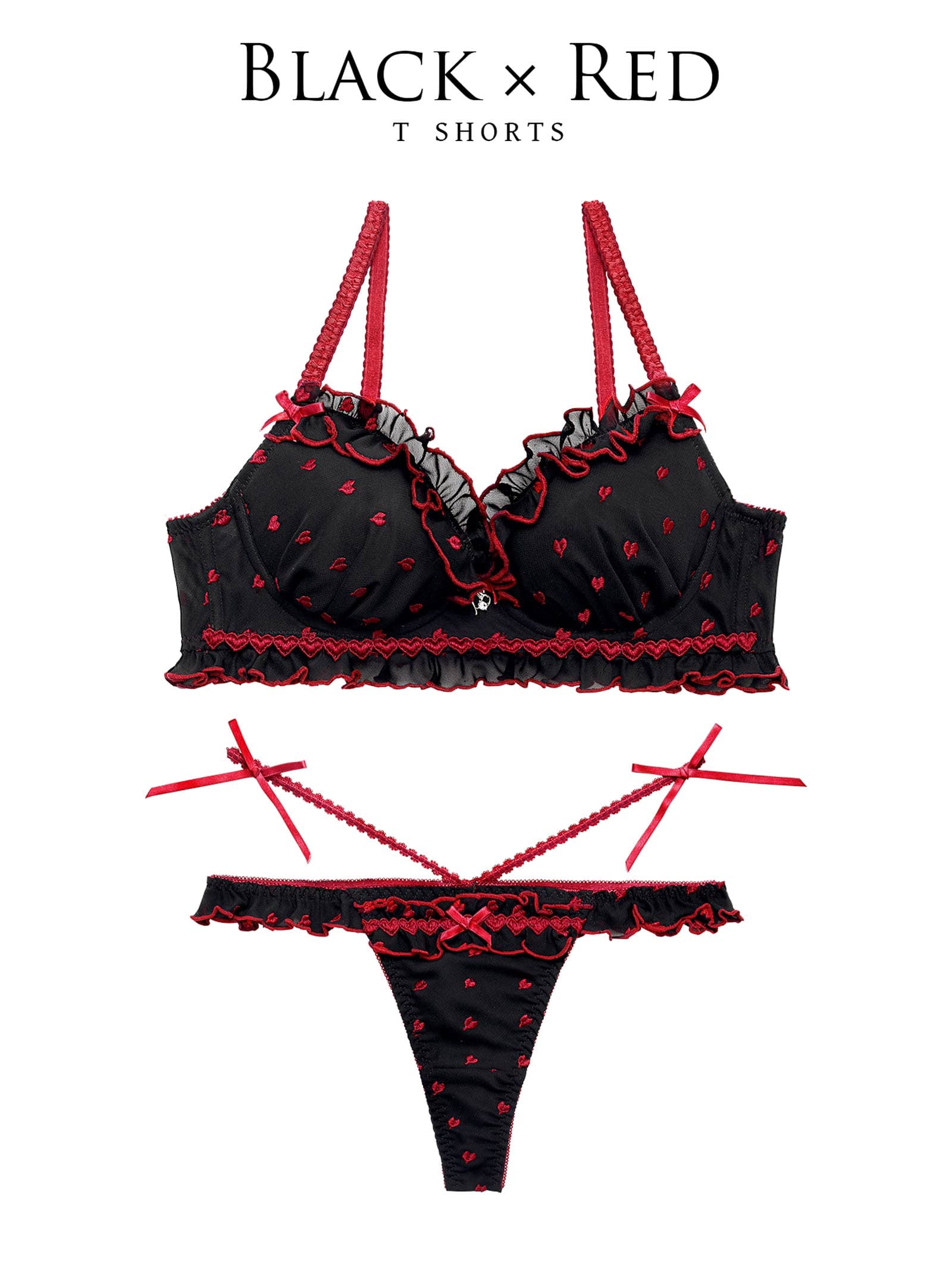 4/16新作!【伊藤桃々プロデュース/Rosem】ハートフルキャンディーブラセット/ブラック×レッド