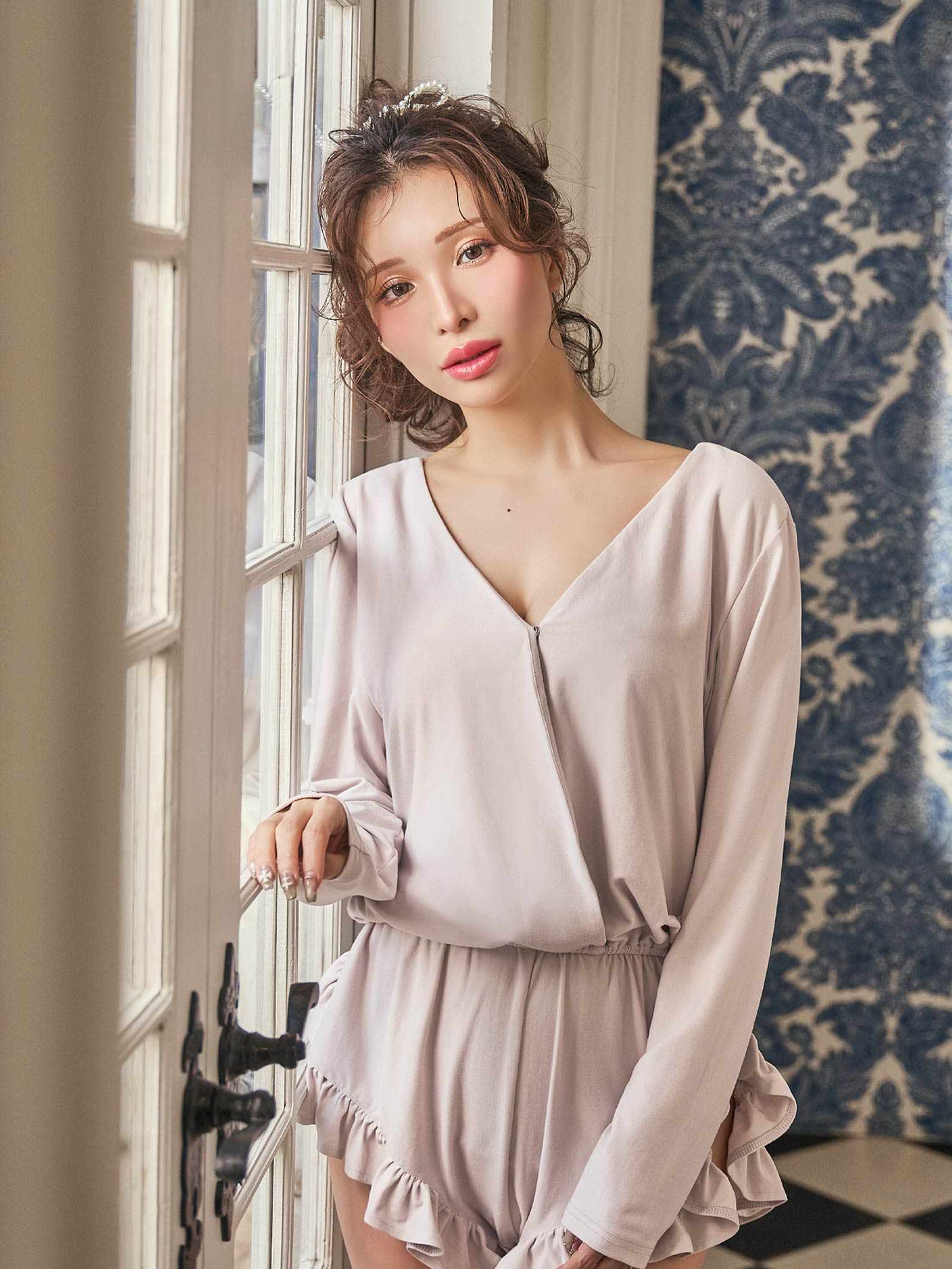 【Mivera＆/みゆうプロデュース】Belle Drape Rompers　ベルドレープロンパース/GRAY