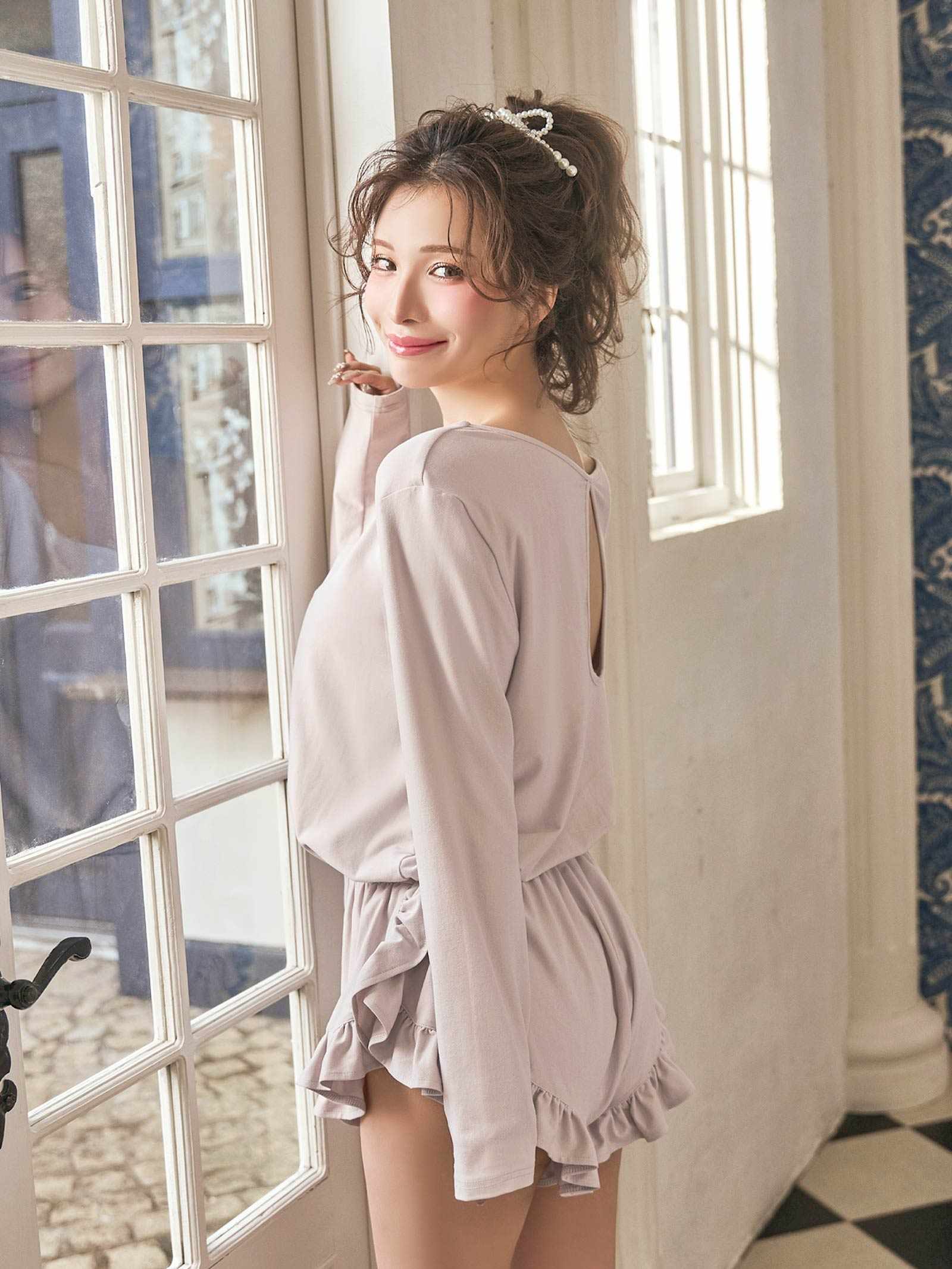 【Mivera＆/みゆうプロデュース】Belle Drape Rompers　ベルドレープロンパース/GRAY