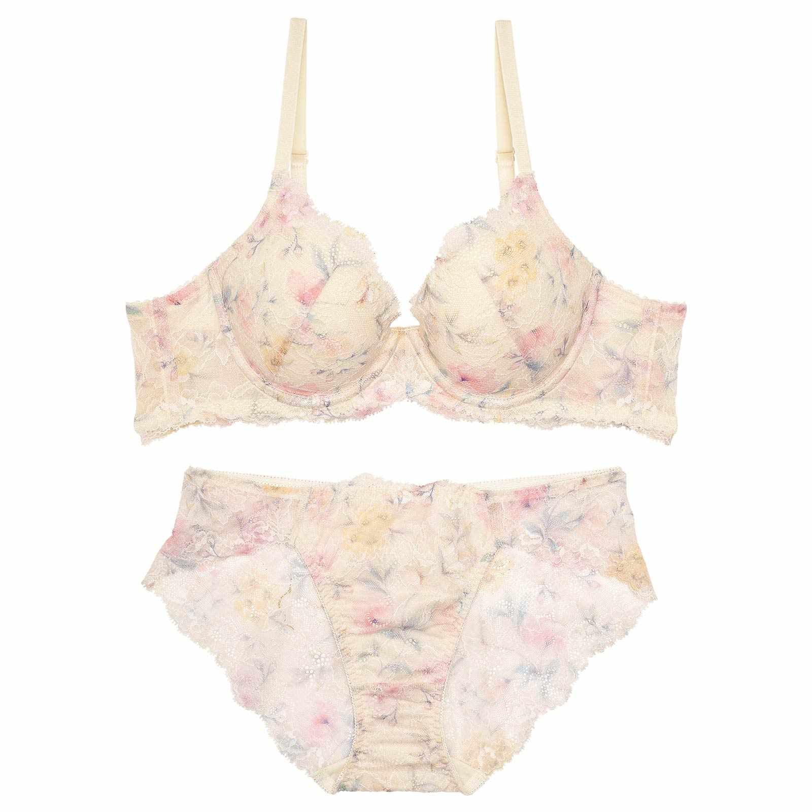 12/22新作!【かとゆり着用】フラワークラウンプリントブラジャー＆フルバックショーツ
