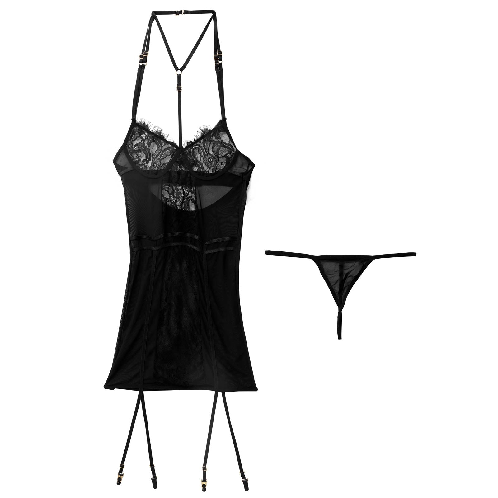 [CARRIEFRANCA]ホルターストリングガーターベビードール