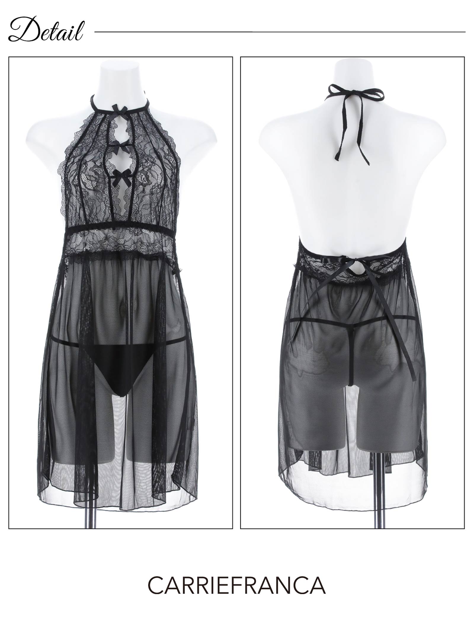 11/17新作![CARRIEFRANCA]ホルターレースカットリボンベビードール