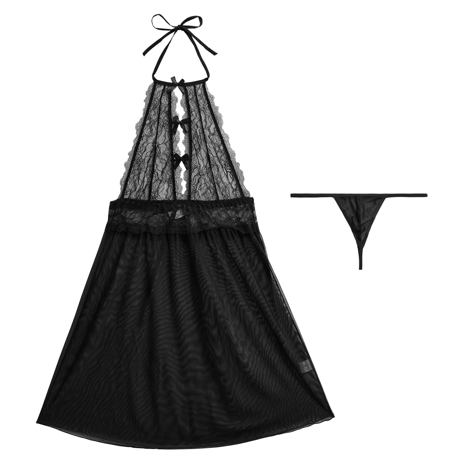 11/17新作![CARRIEFRANCA]ホルターレースカットリボンベビードール