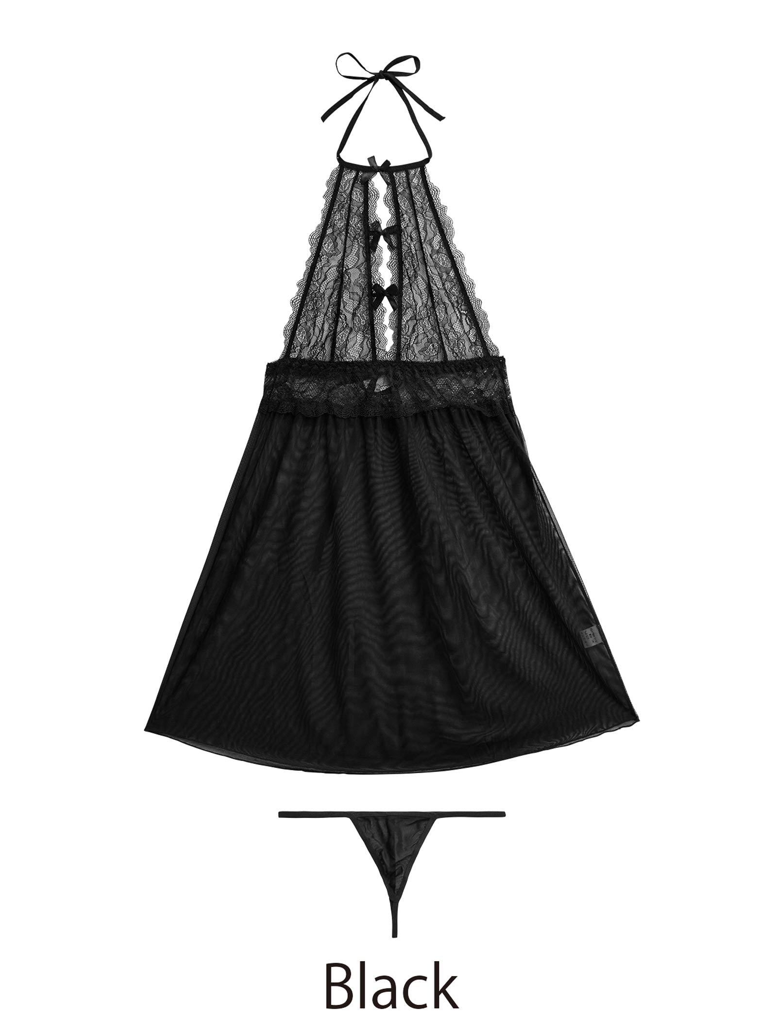 11/17新作![CARRIEFRANCA]ホルターレースカットリボンベビードール