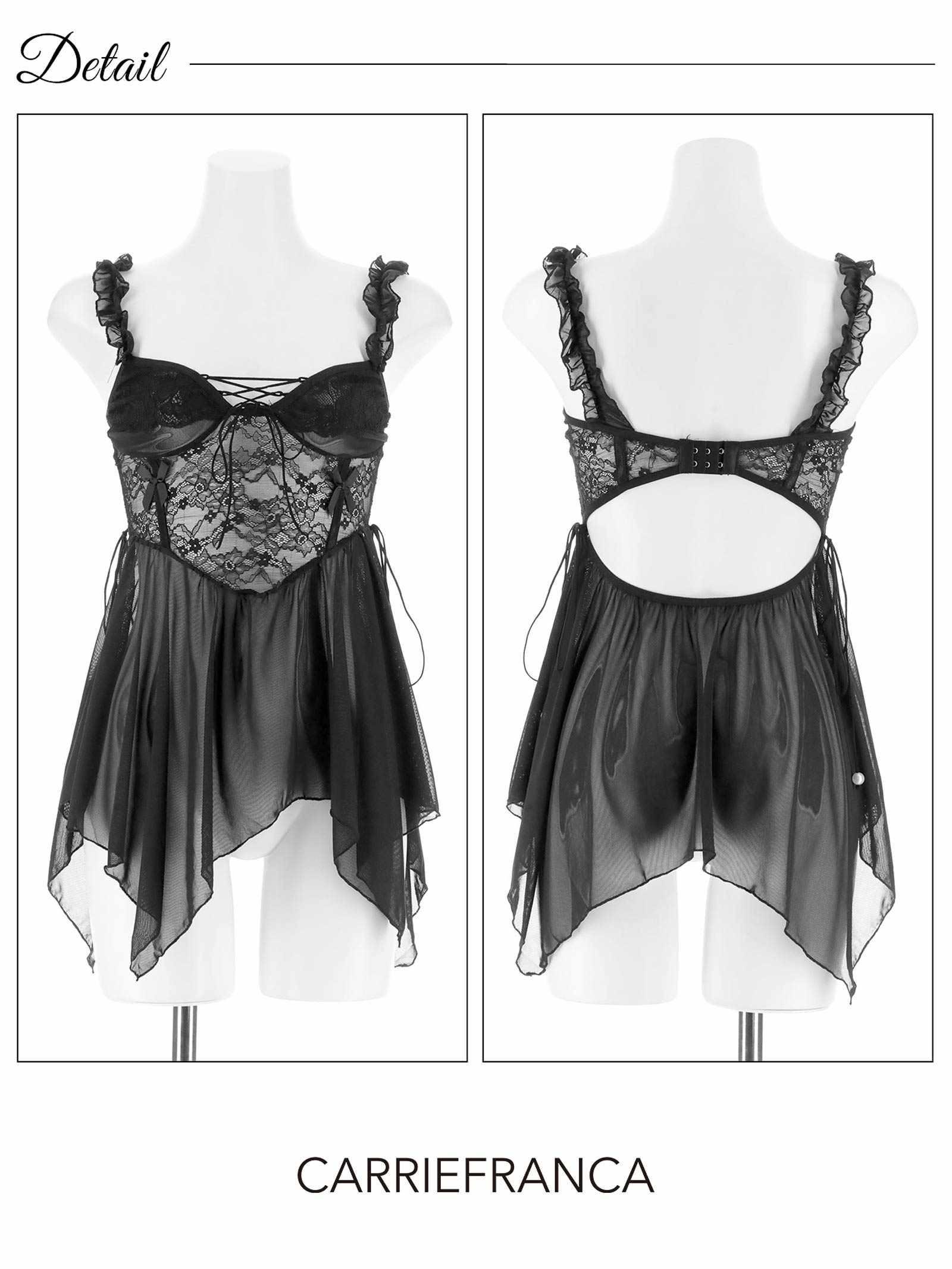 11/21新作![CARRIEFRANCA]ドレープシフォン編み上げベビードール