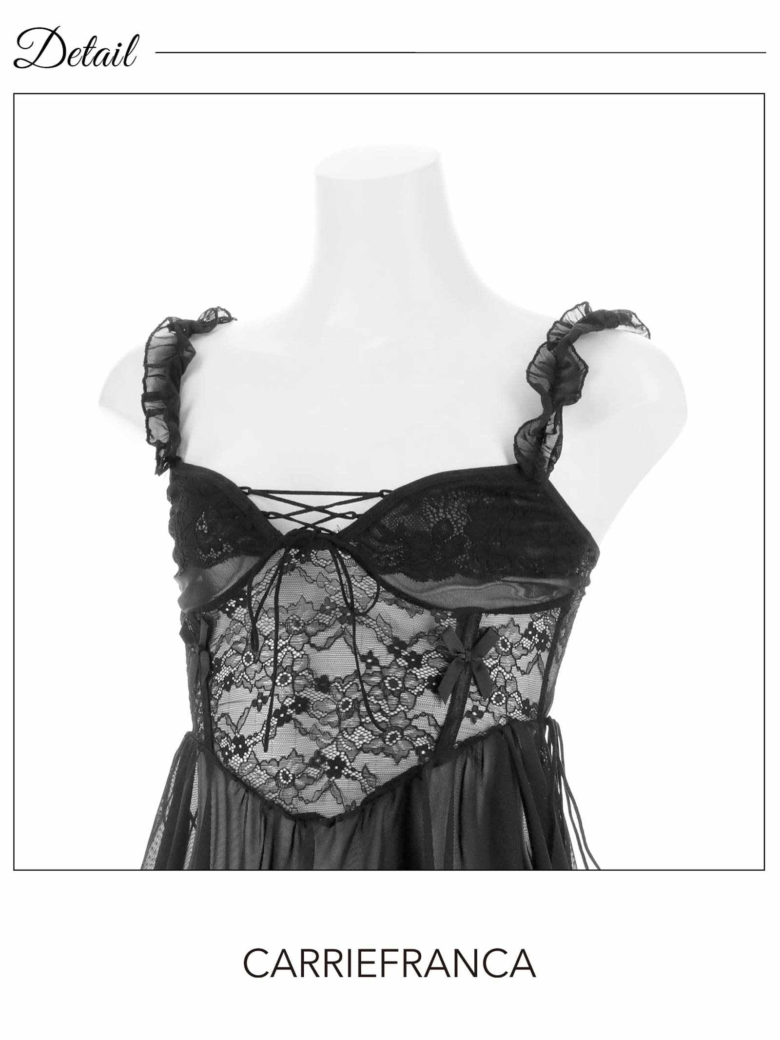 11/21新作![CARRIEFRANCA]ドレープシフォン編み上げベビードール