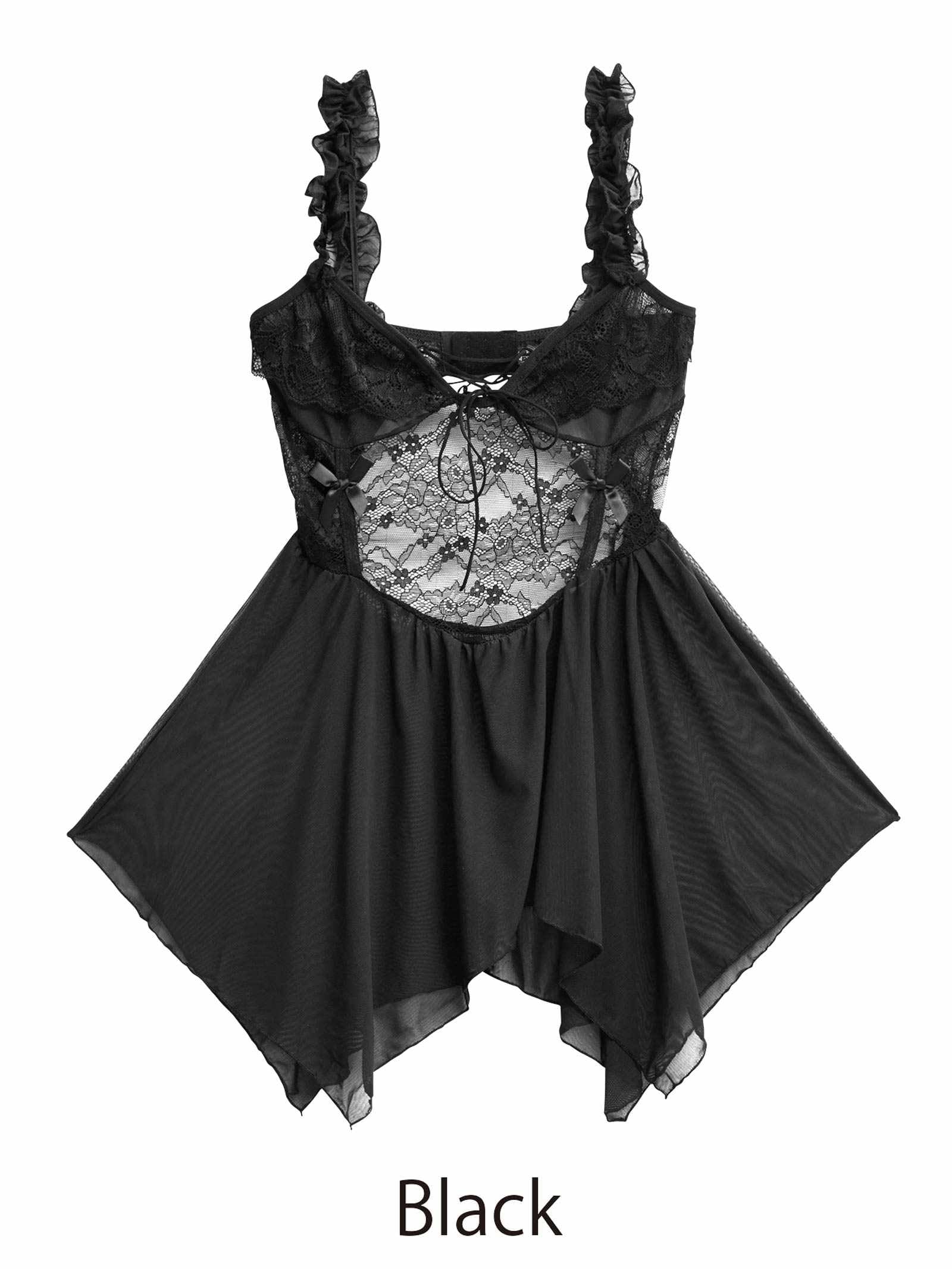 11/21新作![CARRIEFRANCA]ドレープシフォン編み上げベビードール