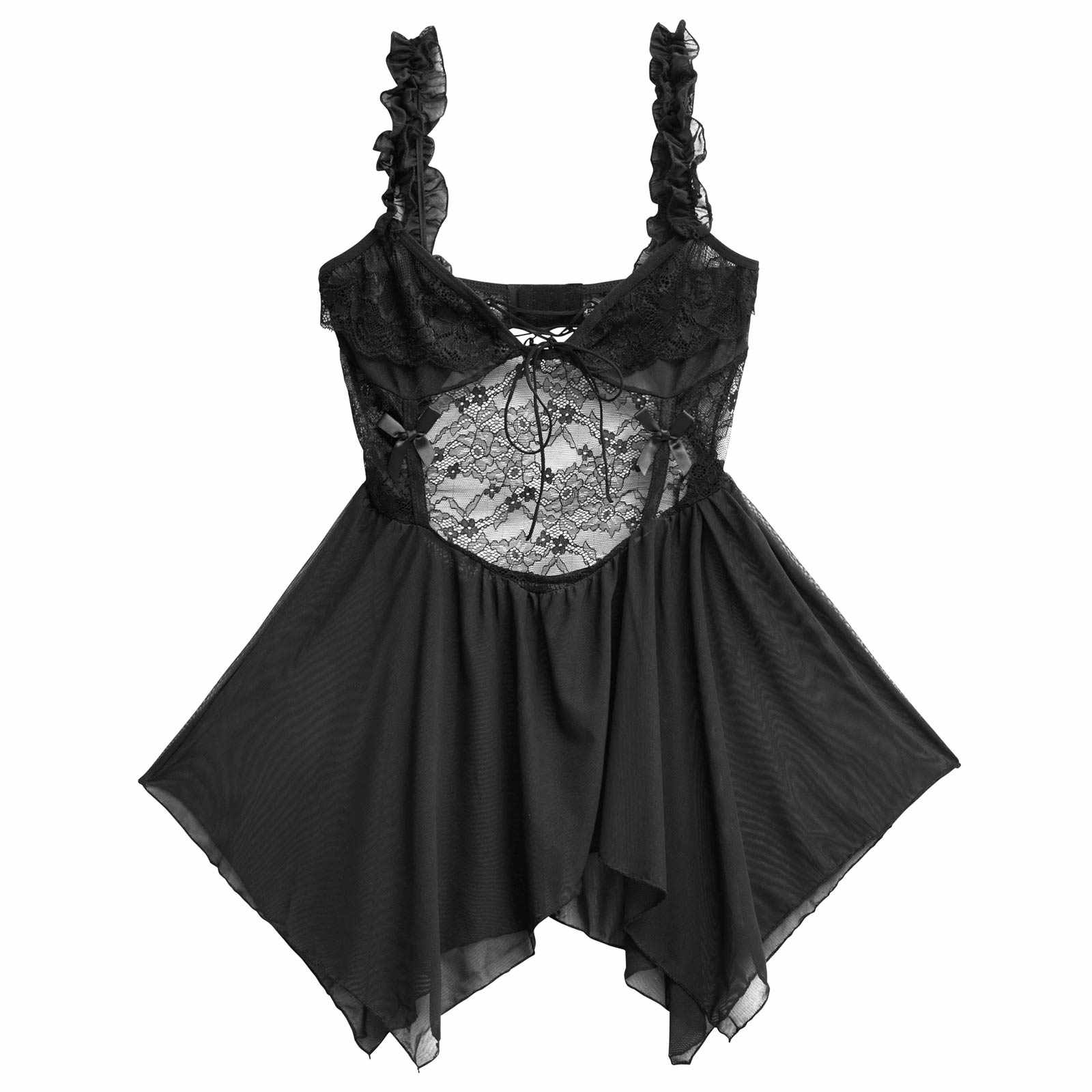 11/21新作![CARRIEFRANCA]ドレープシフォン編み上げベビードール