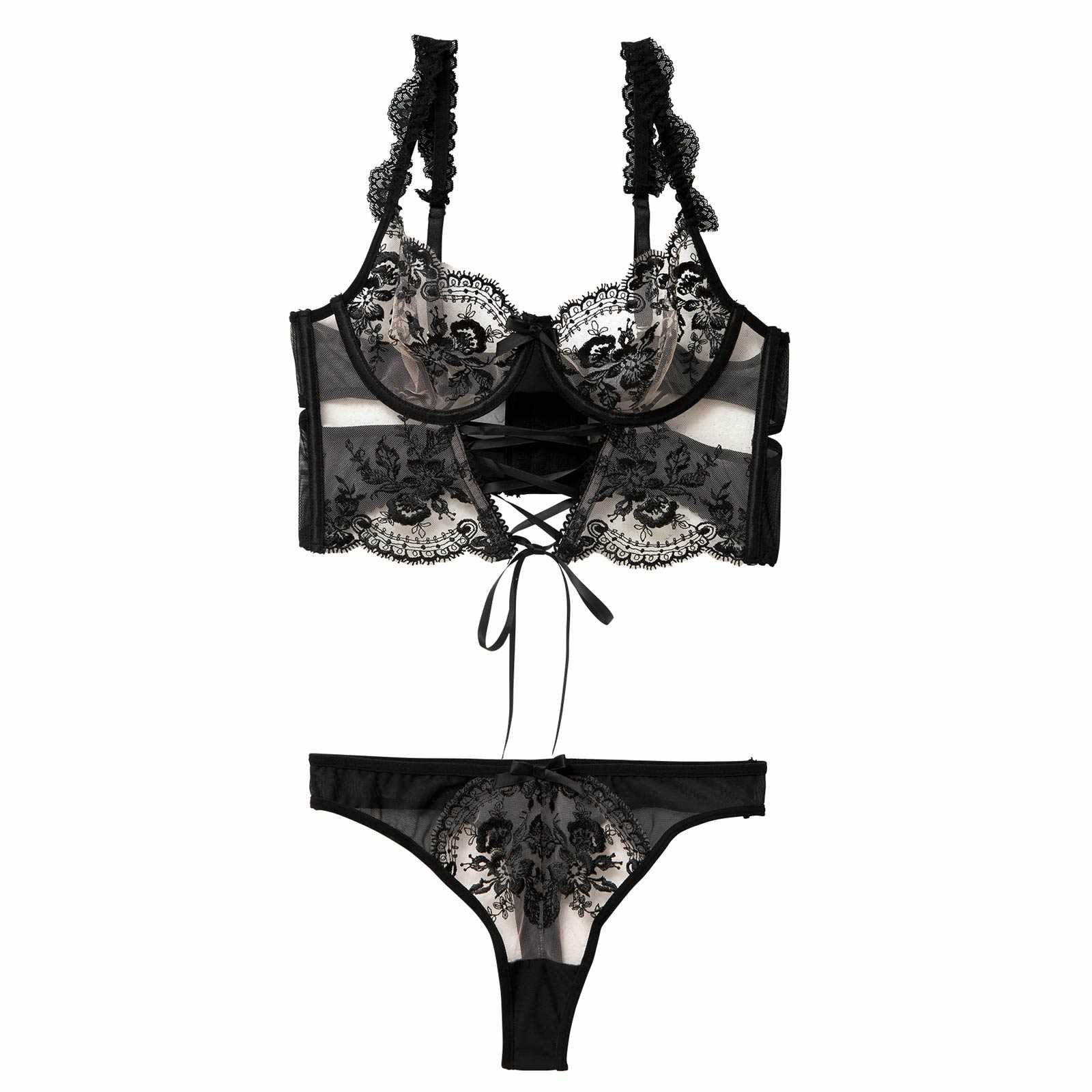 1/9新作![CARRIEFRANCA]レースアップフラワービスチェブラセット