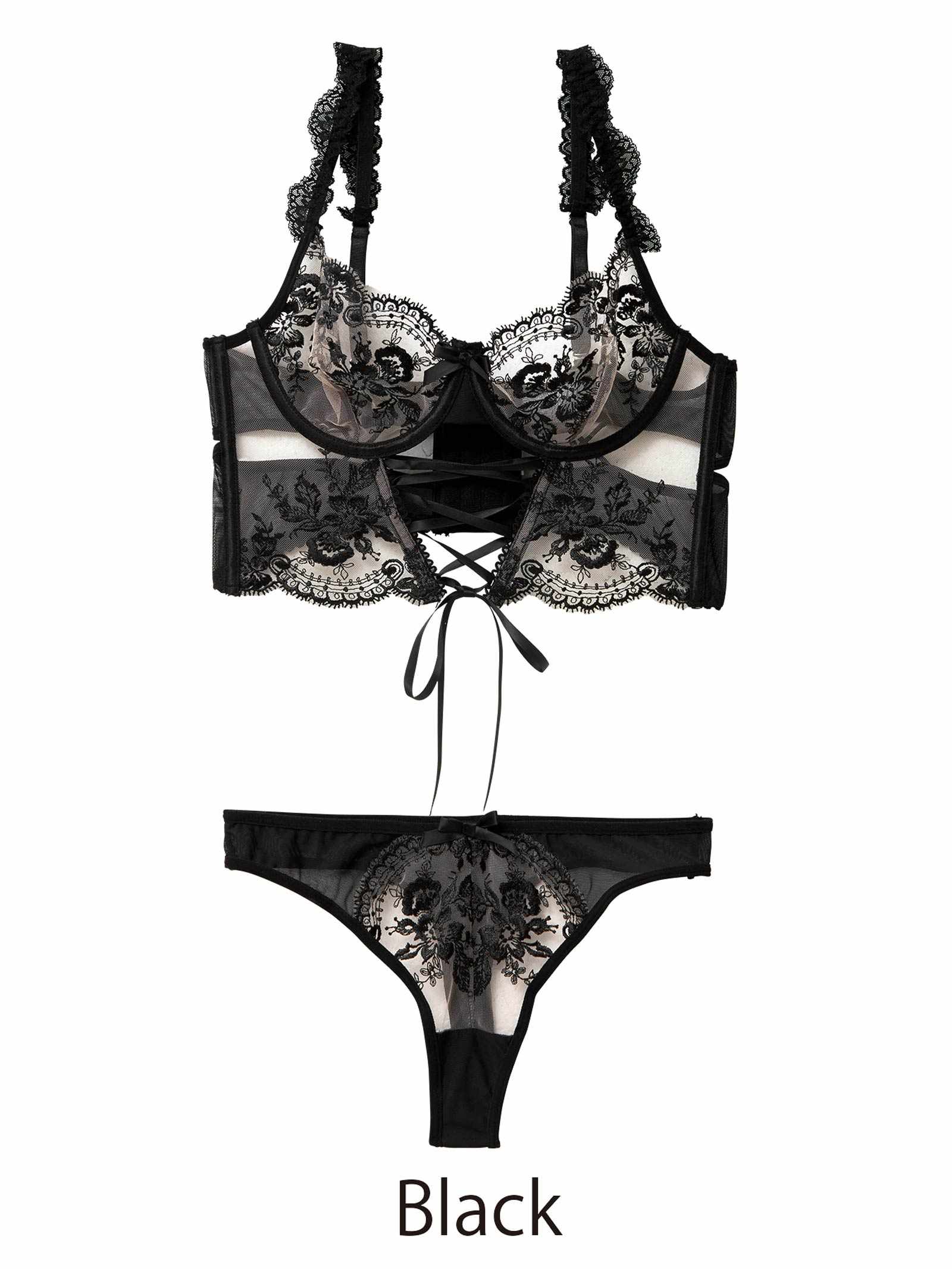 1/9新作![CARRIEFRANCA]レースアップフラワービスチェブラセット