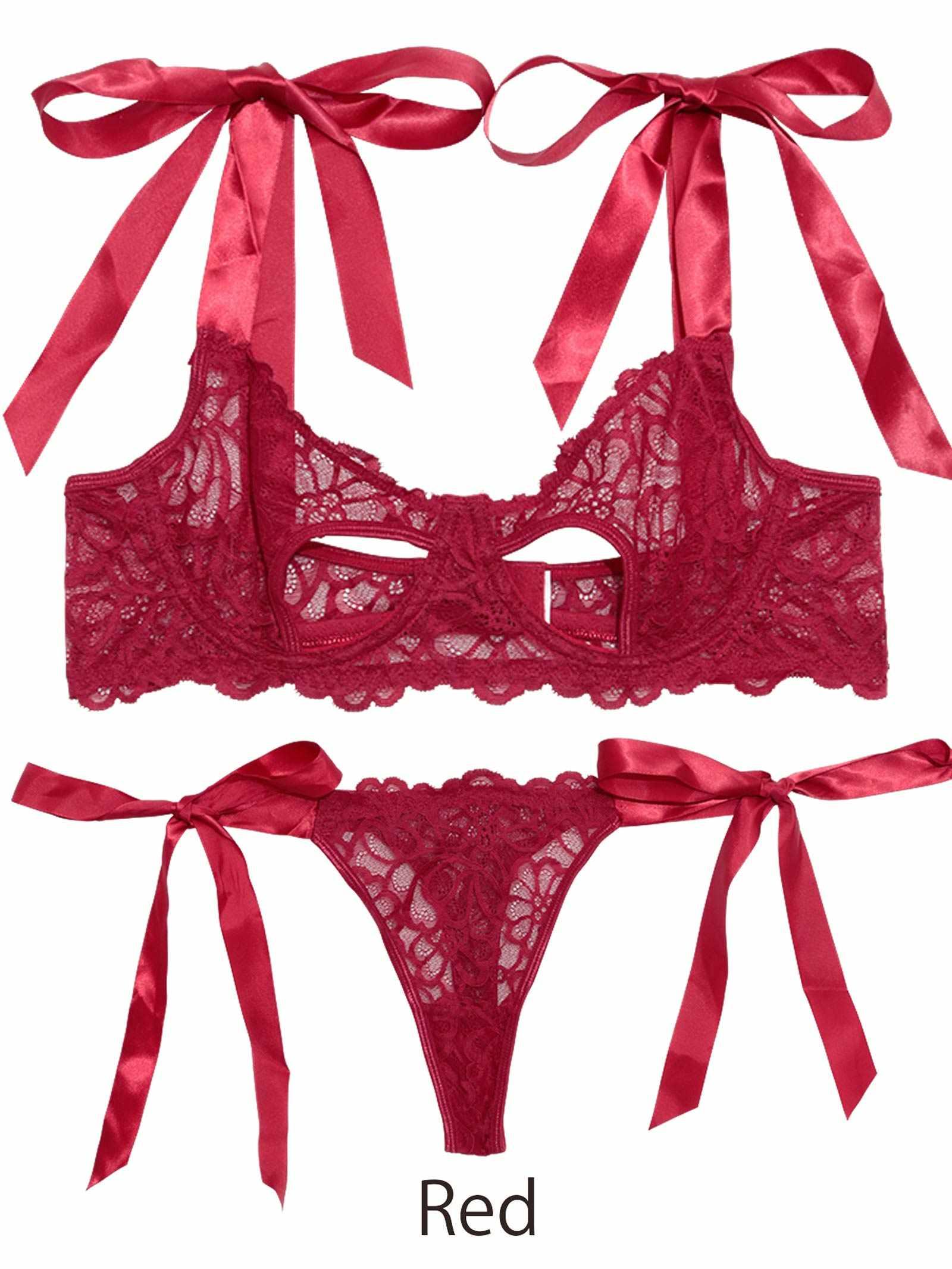 2/9新作![CARRIEFRANCA]ルージュリボンレースブラセット