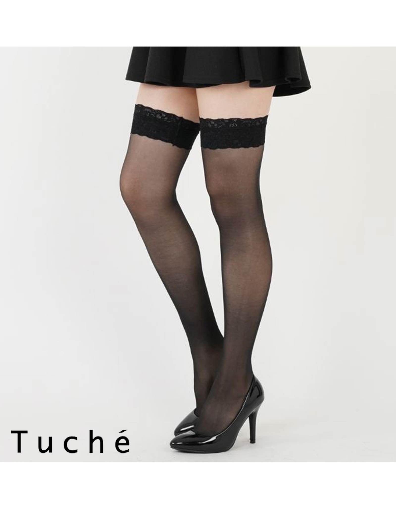 【Tuche】トゥシェ ガーターフリーストッキング  (しっかり止まるレース付きオーバーニーストッキング)(レディース)(M,L)[TQK505][GUNZE]