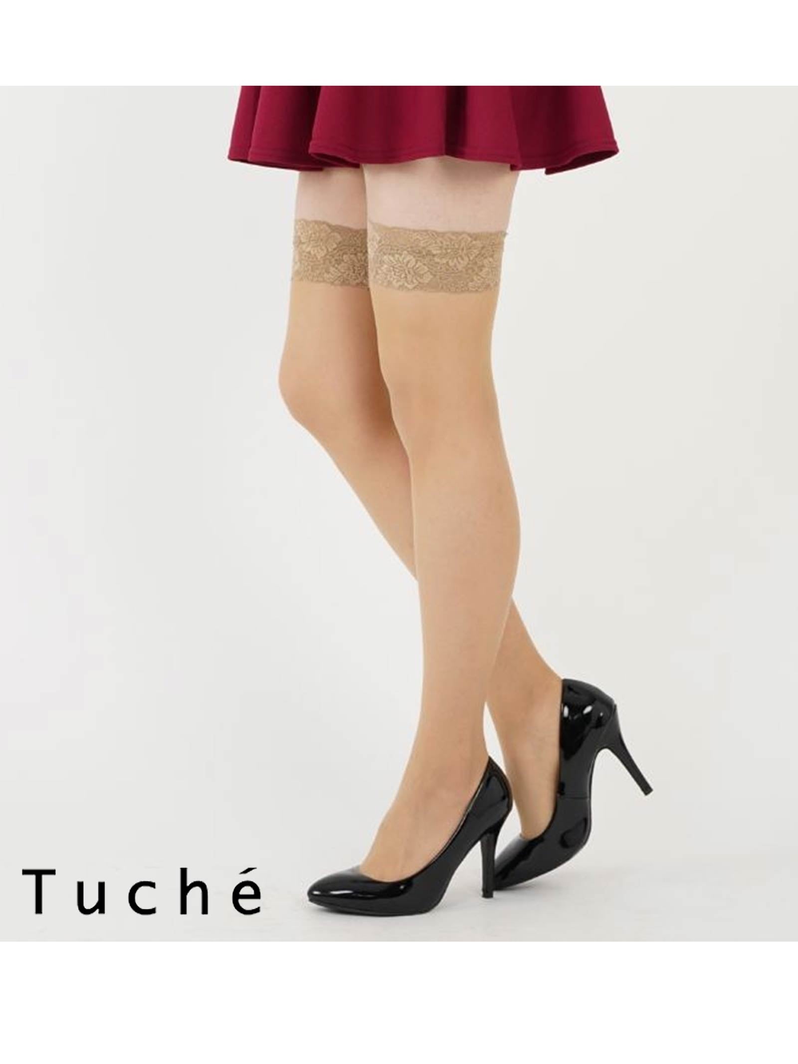 【Tuche】トゥシェ ガーターフリーストッキング  (しっかり止まるレース付きオーバーニーストッキング)(レディース)(M,L)[TQK505][GUNZE]