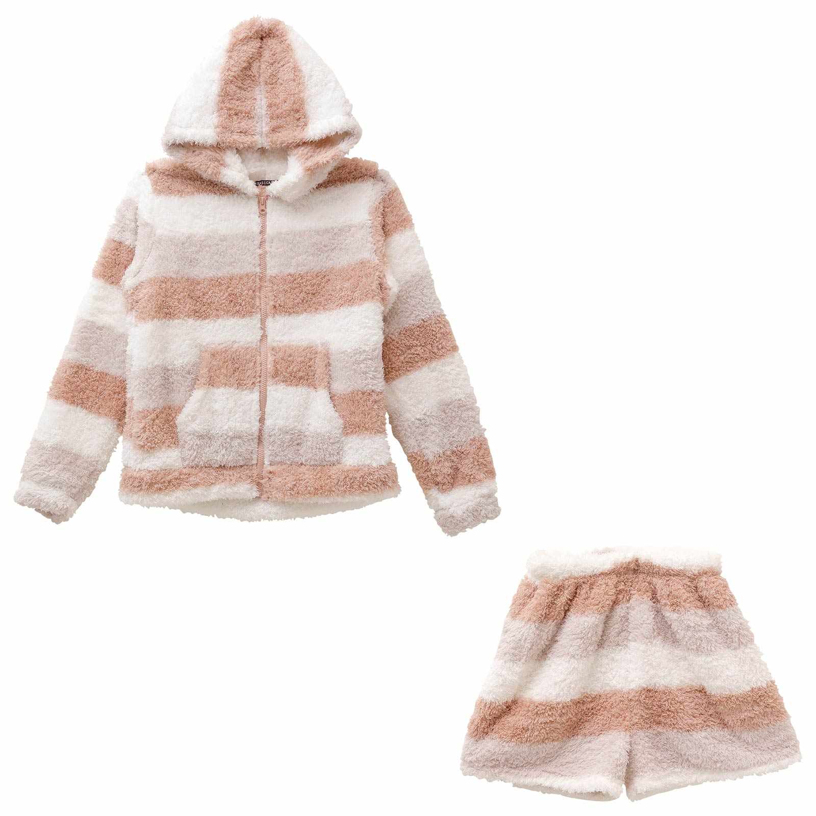 11/18再販!ボーダーフード付きパーカー&ショートパンツルームウェア