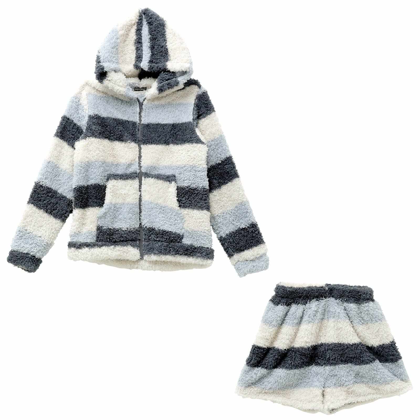 11/18再販!ボーダーフード付きパーカー&ショートパンツルームウェア