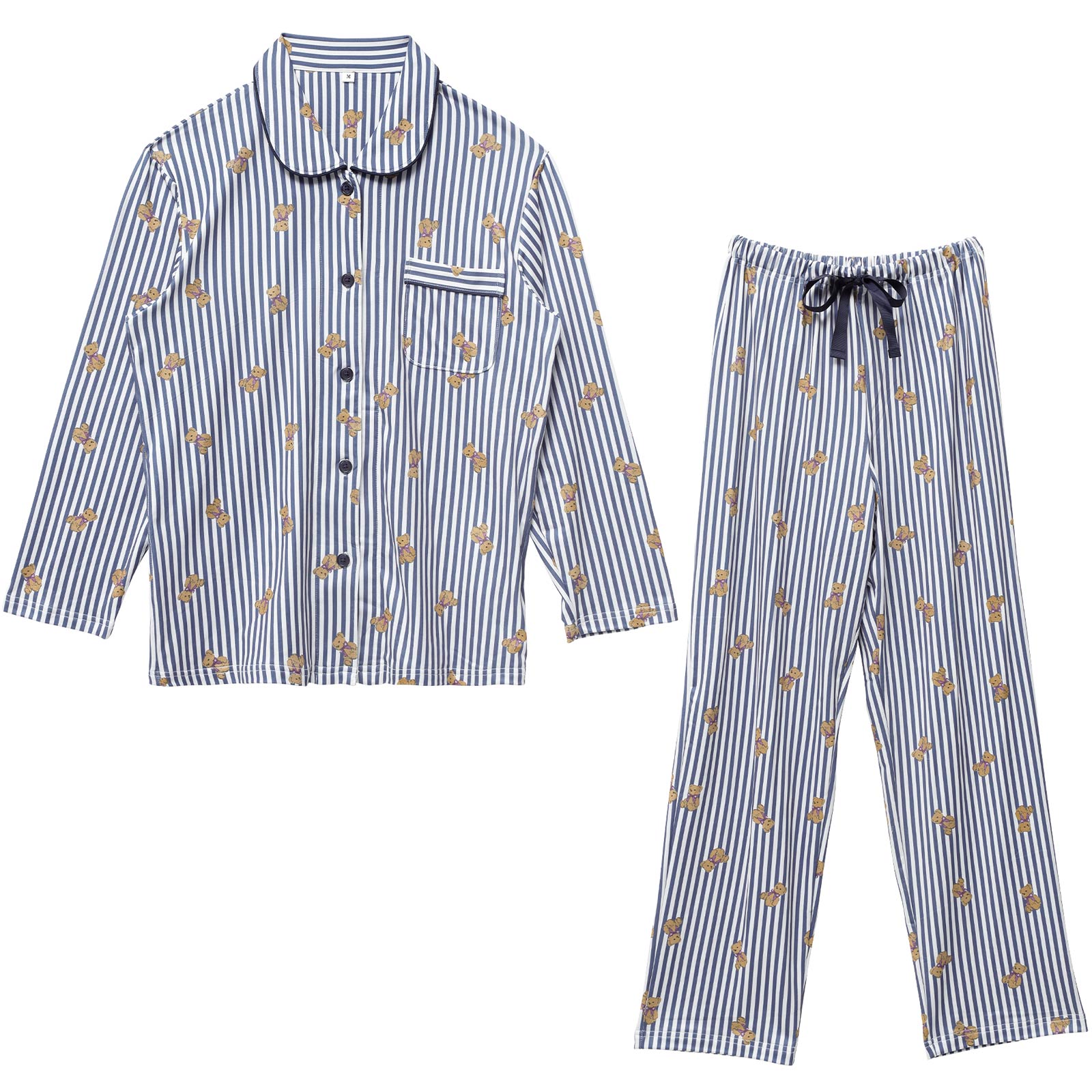 11/17新作!テディベアストライプ長袖トップス&ロングパンツルームウェア