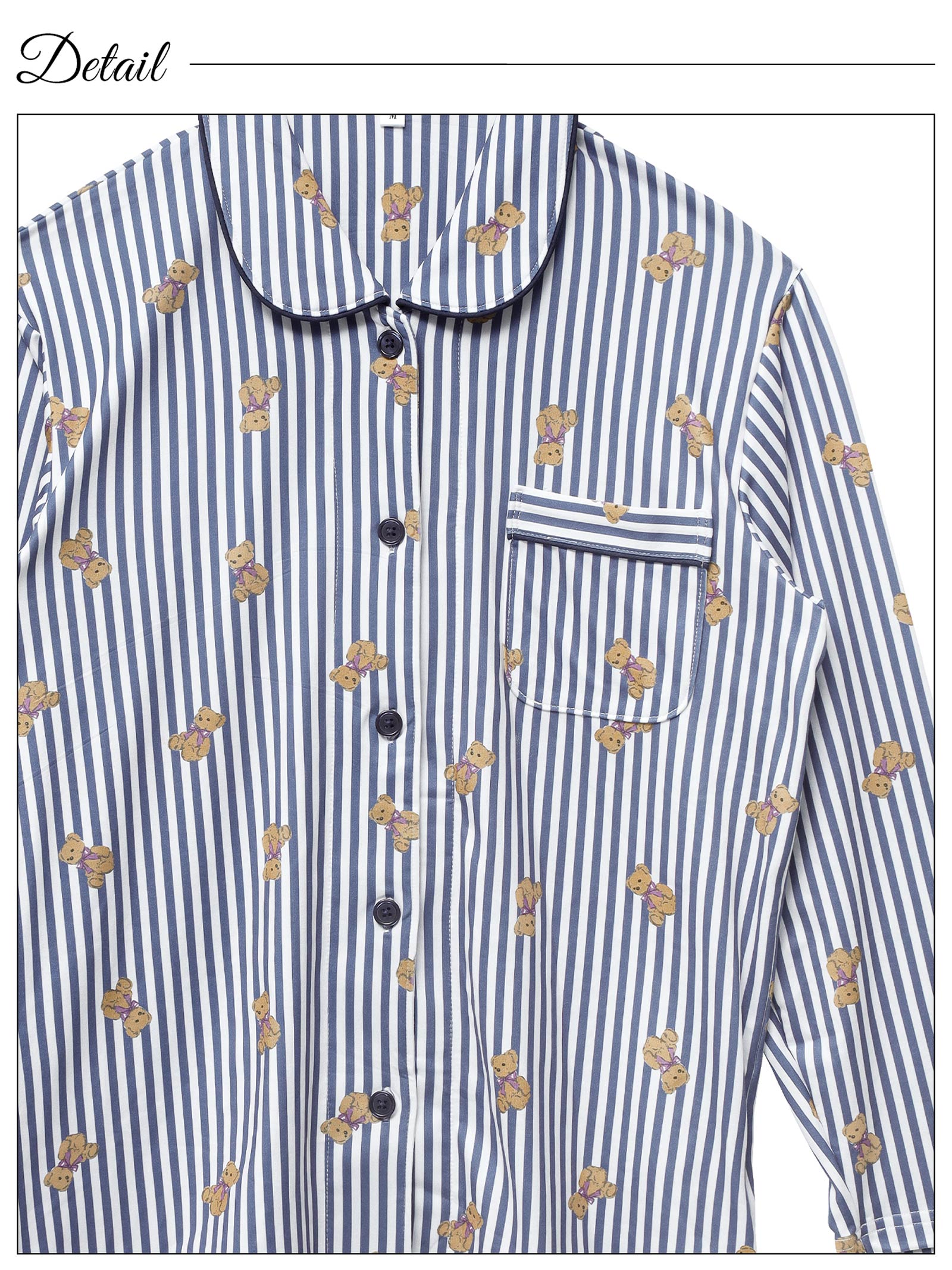 11/17新作!テディベアストライプ長袖トップス&ロングパンツルームウェア