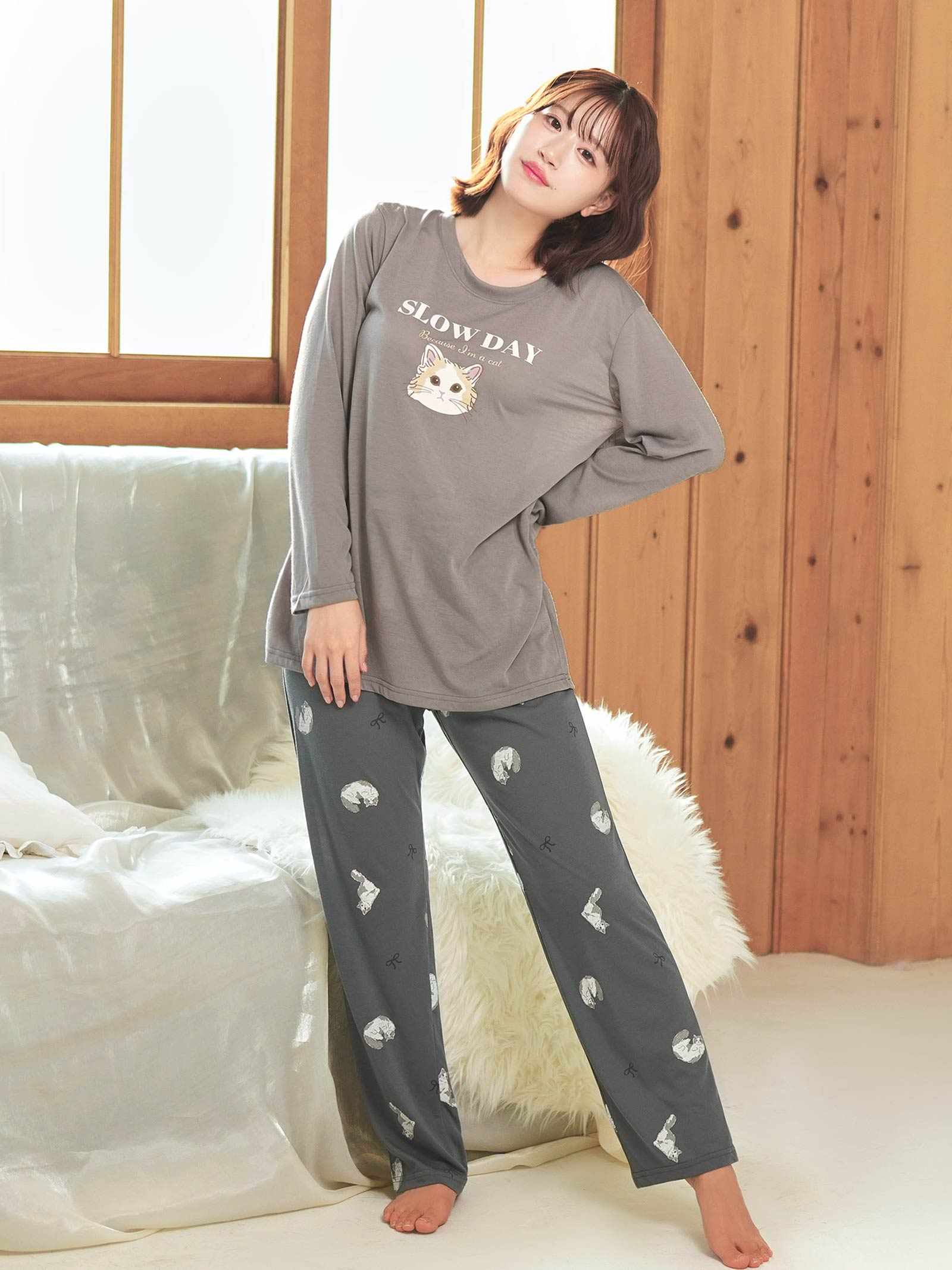 9/3新作!チャーミングキャットトップス&ロングパンツルームウェア