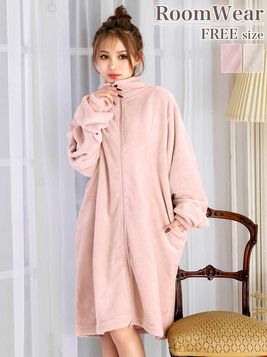 11/12新作!ジップアップモコモコワンピースルームウェア