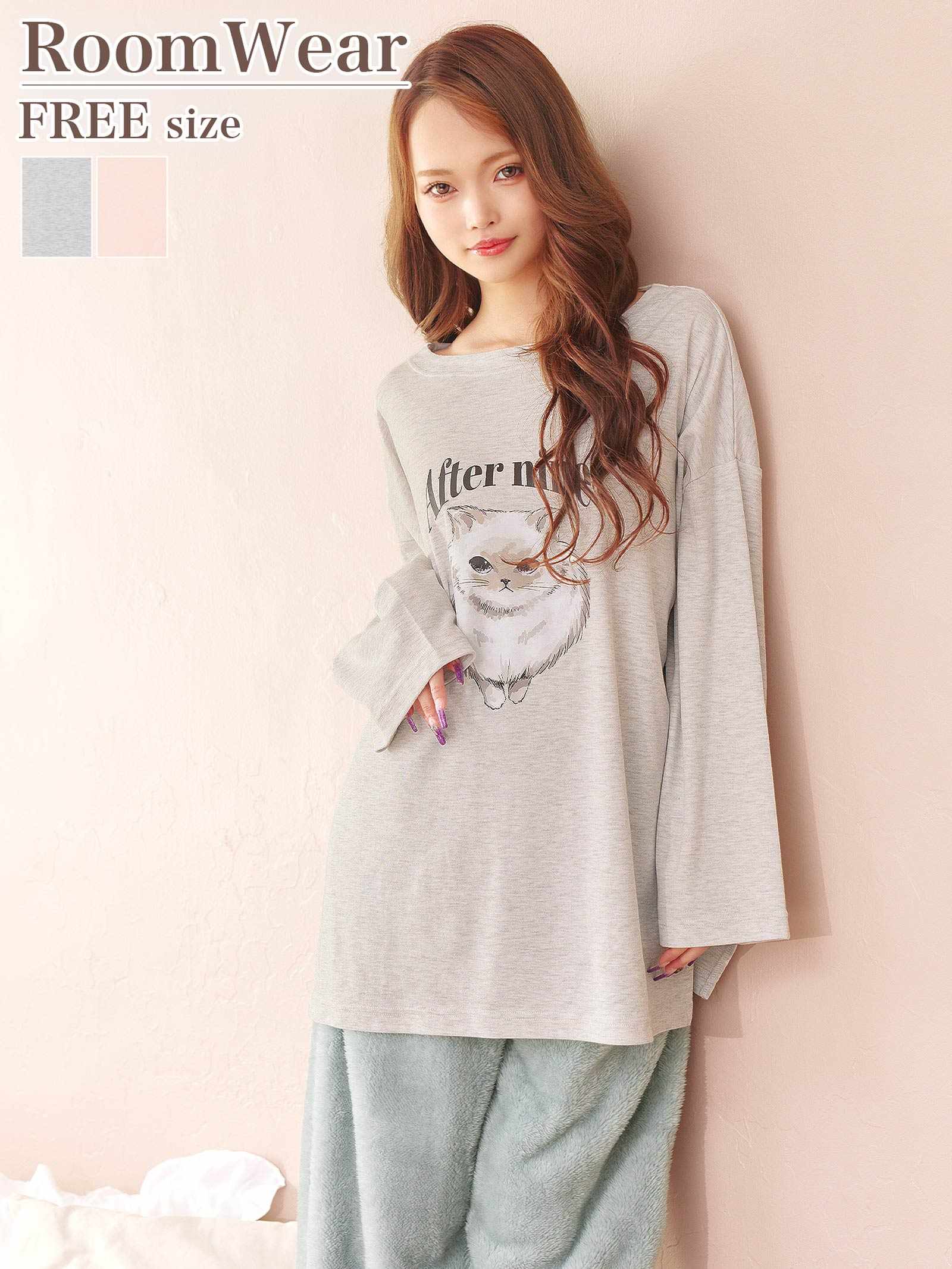 11/19新作!チャーミングキャット長袖トップス&ふわふわロングパンツルームウェア
