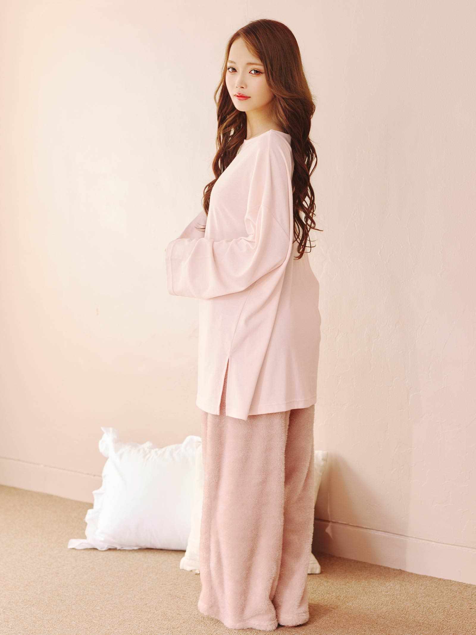 11/19新作!チャーミングキャット長袖トップス&ふわふわロングパンツルームウェア