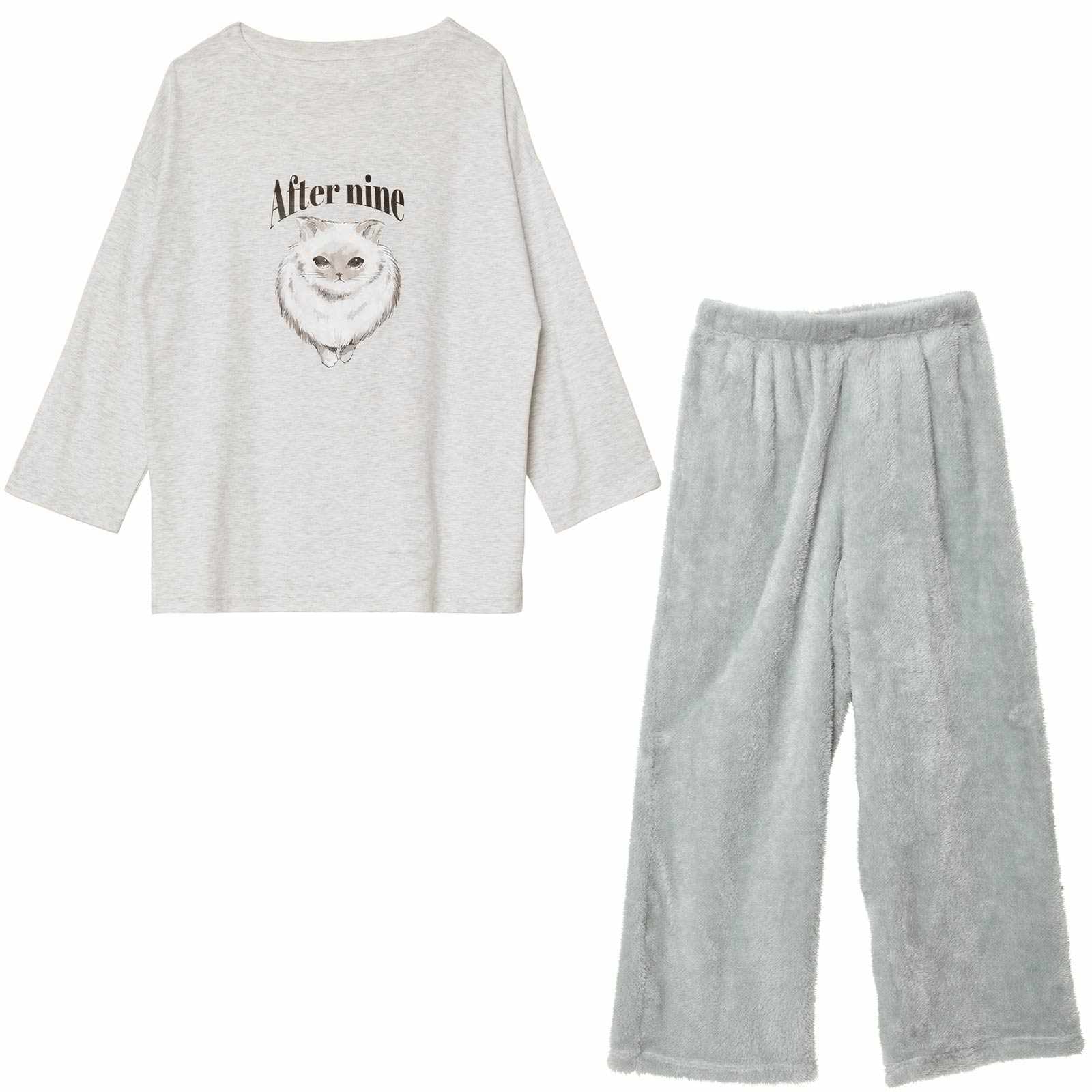 11/19新作!チャーミングキャット長袖トップス&ふわふわロングパンツルームウェア