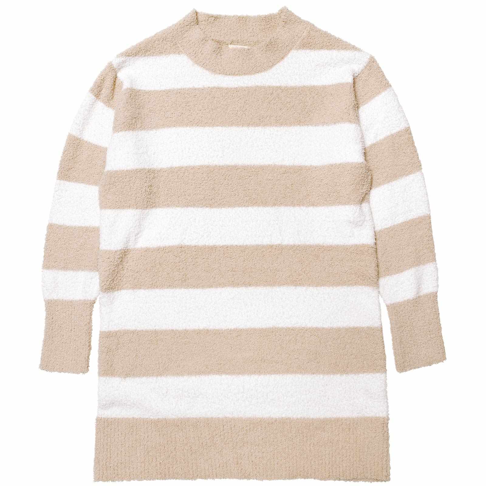 11/21新作!ふわふわダスティーボーダー長袖ワンピースルームウェア