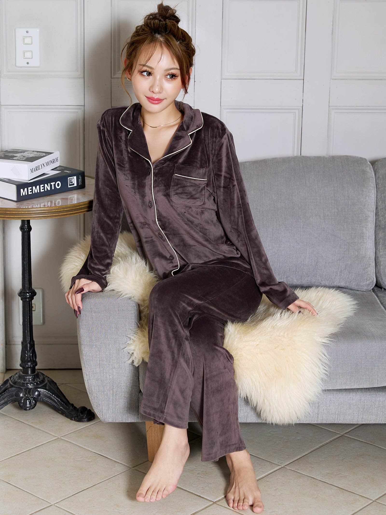 11/14新作!スフレパイピングトップス&ロングパンツルームウェア