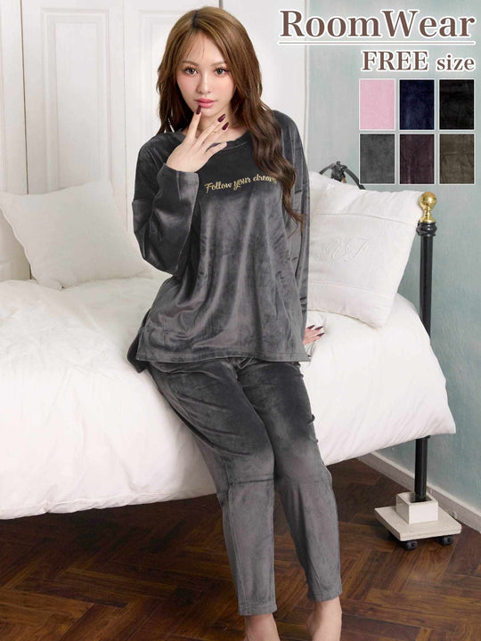 11/26新作!パールシャギーロゴトップス&ロングパンツルームウェア
