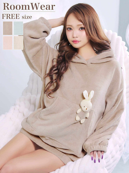 11/26新作!マスコット付きもこもこパーカールームウェア