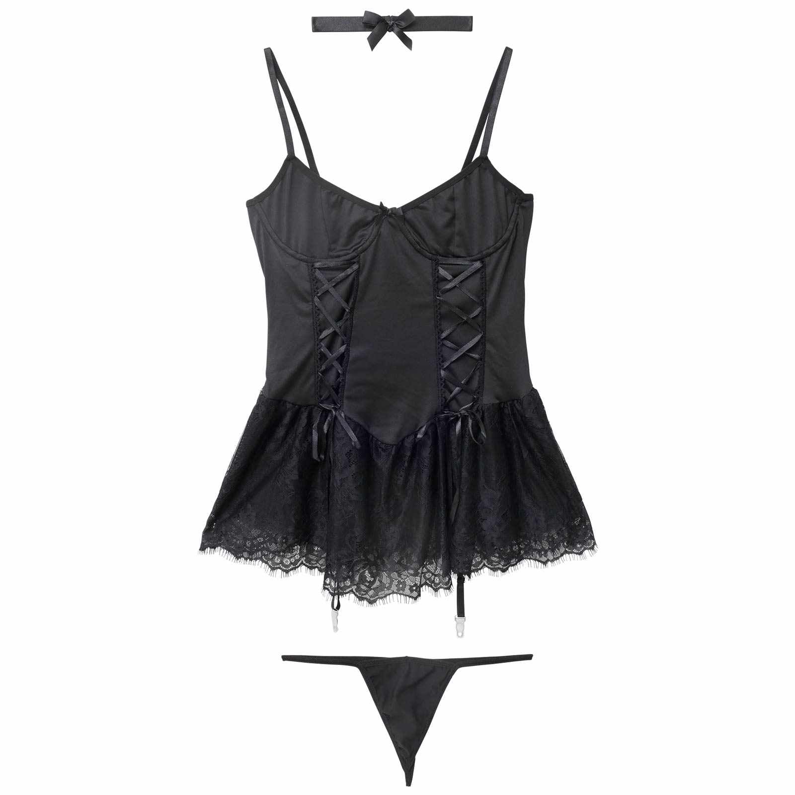 レースアップリボンチョーカーベビードール