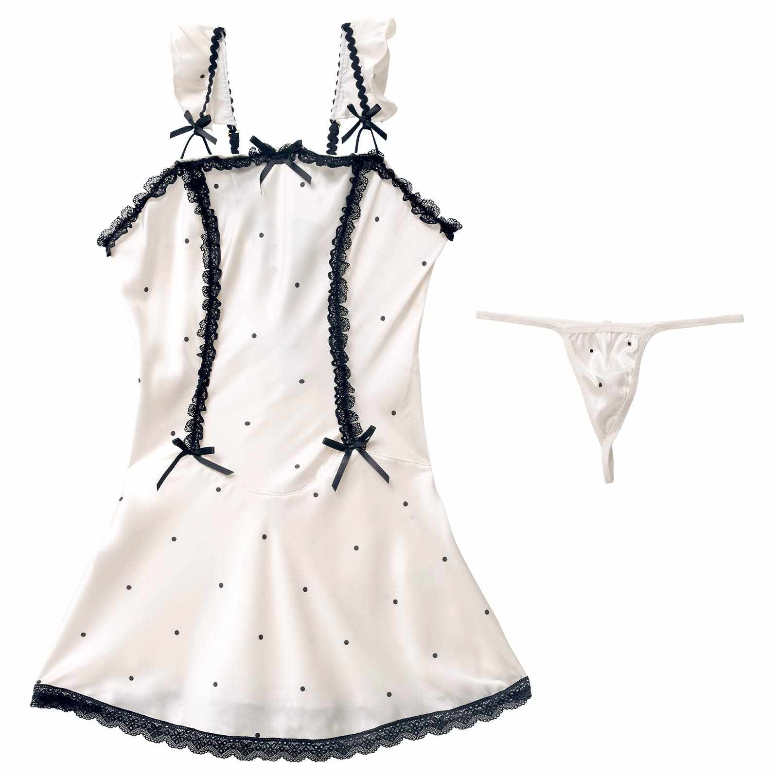 11/19新作!バックレースアップドットリボンベビードール