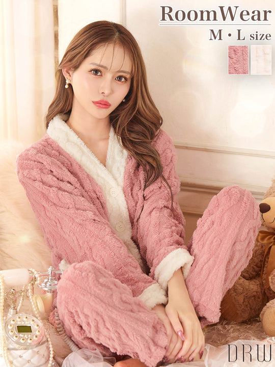 12/4再販!バイカラーケーブルボアトップス&ロングパンツルームウェア