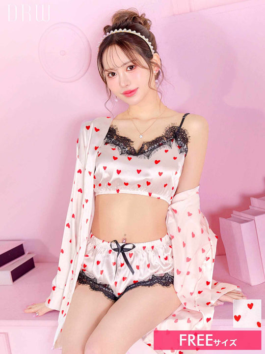 12/2再販!【3点セット】キューティーサテンハートルームウェア