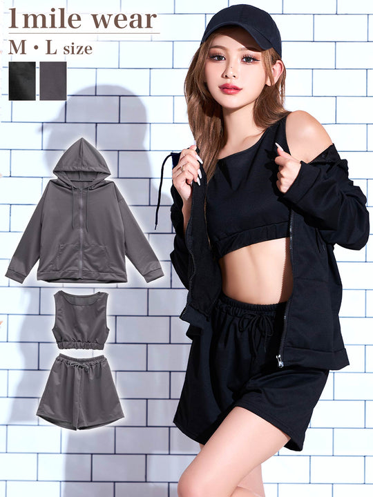 【3点セット】ハーフタンクトップ＆ショートパンツ＆パーカールームウェア