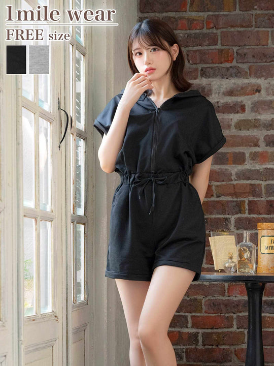 スウェットパーカーショートパンツオールインワン