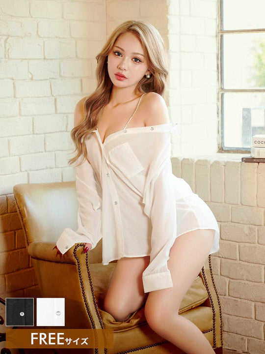 11/5再販!ビジューストラップシアーシャツルームウェア