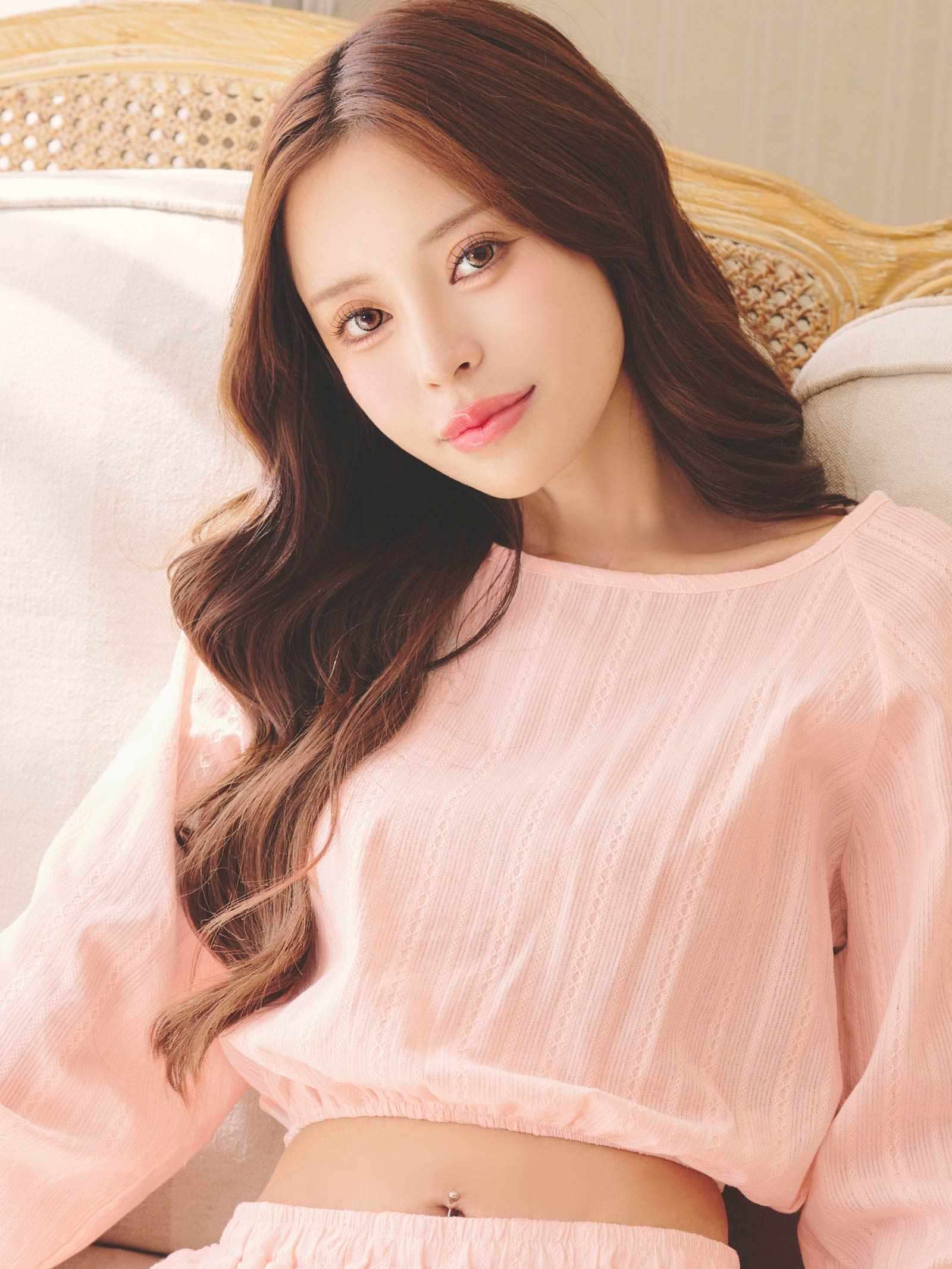 9/19新作!パステルケーブルストライプクロップド丈スウェットトップス&ショートパンツルームウェア