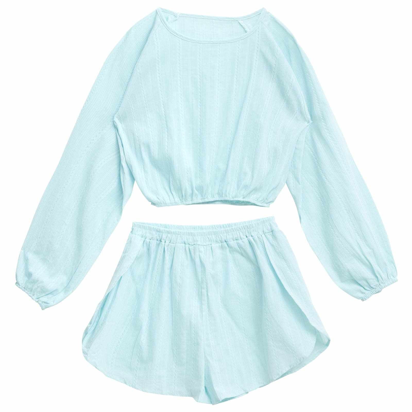 パステルケーブルストライプクロップド丈スウェットトップス&ショートパンツルームウェア