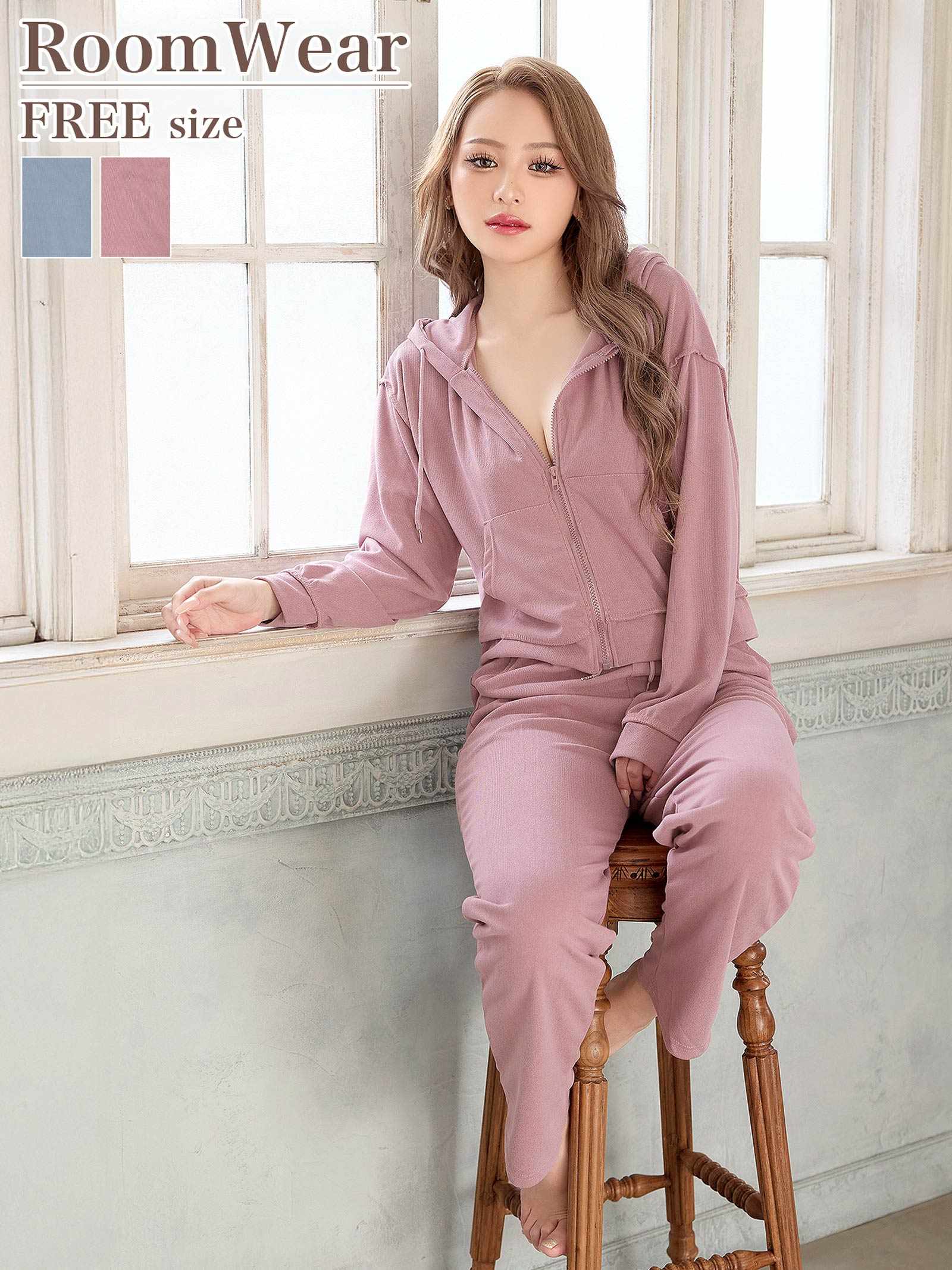 9/22新作!クロップド丈フード付きジッパートップス&ショートパンツルームウェア