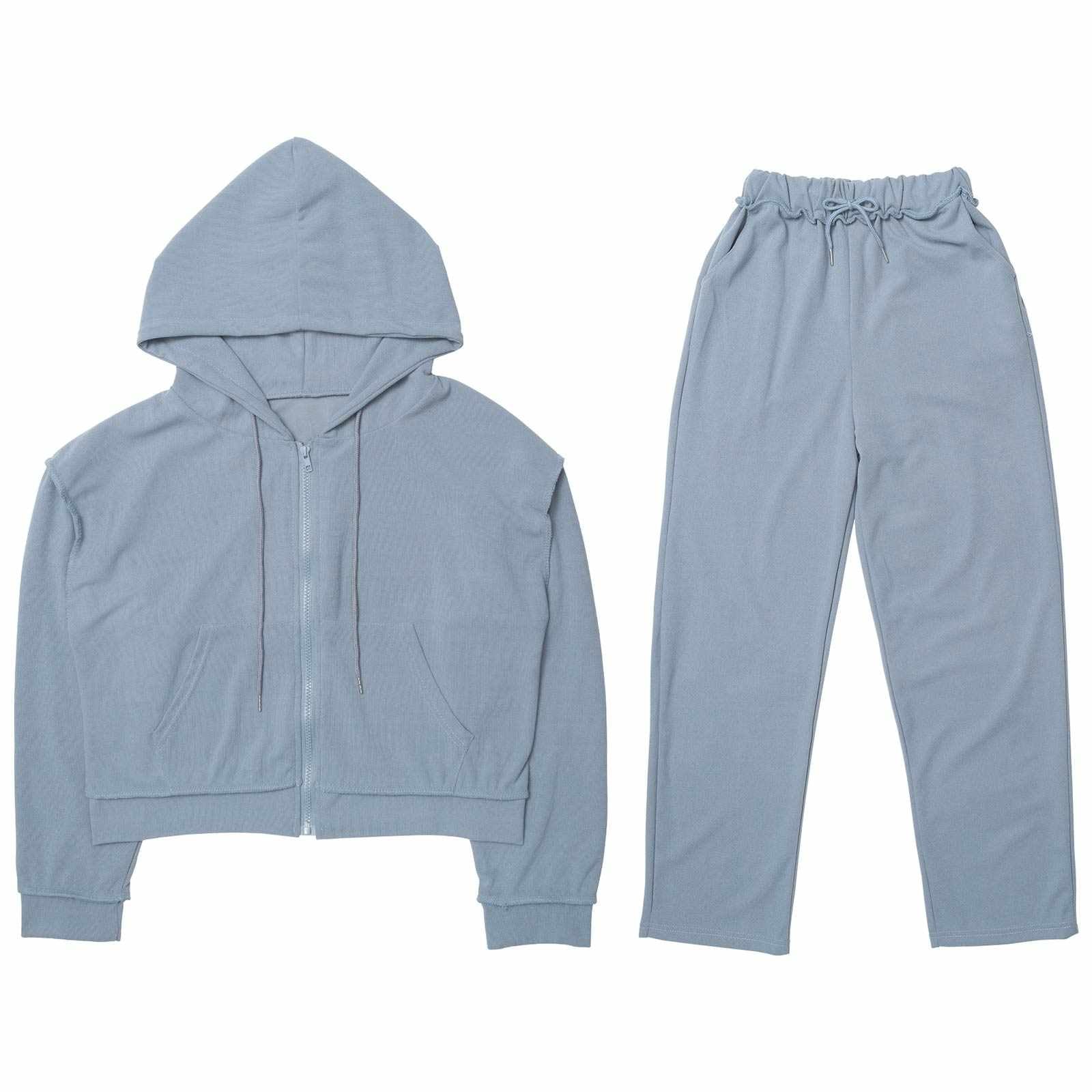 クロップド丈フード付きジッパートップス&ショートパンツルームウェア