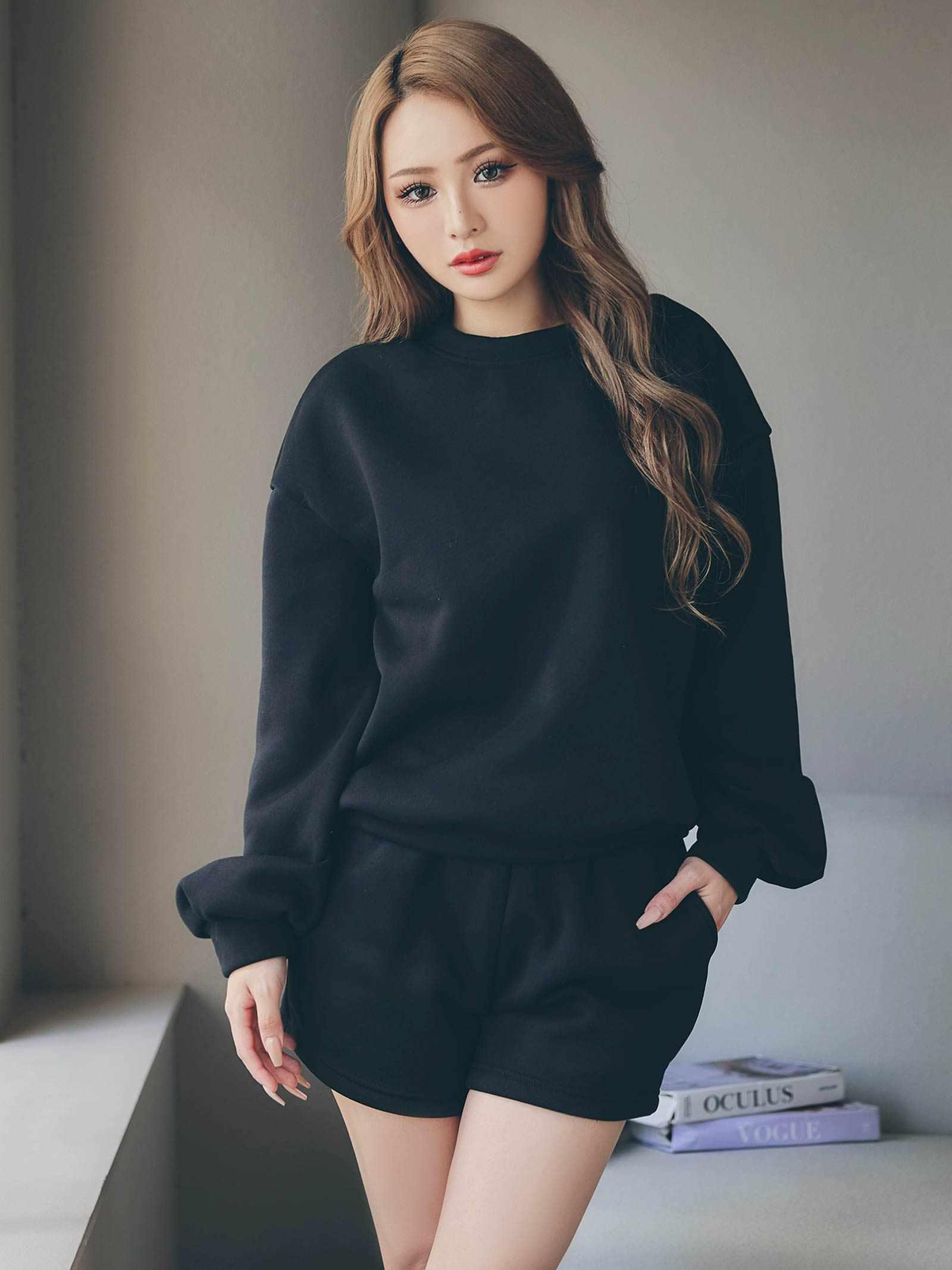 10/8新作!ワンカラー長袖プルオーバー&ショートパンツルームウェア