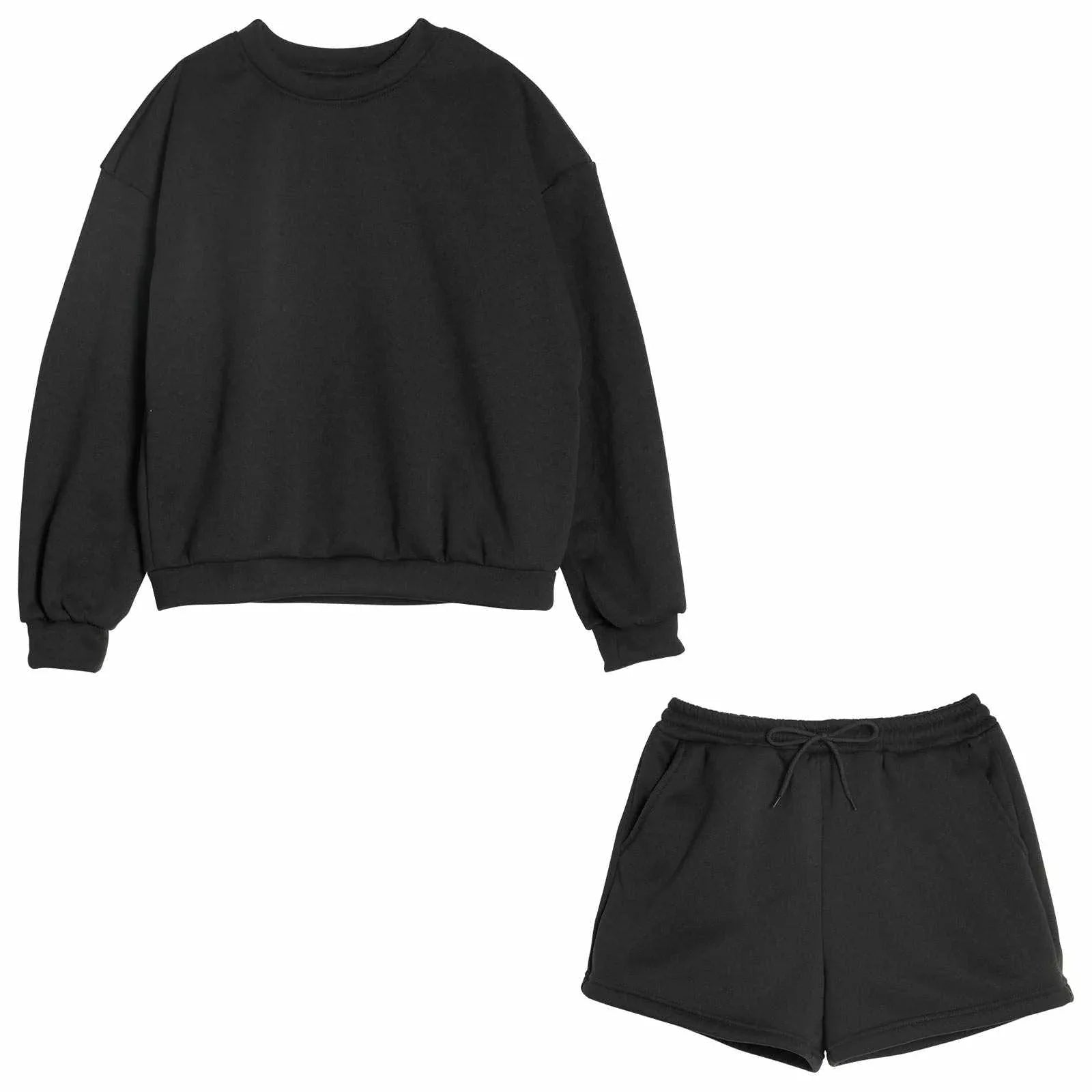 ワンカラー長袖プルオーバー&ショートパンツルームウェア