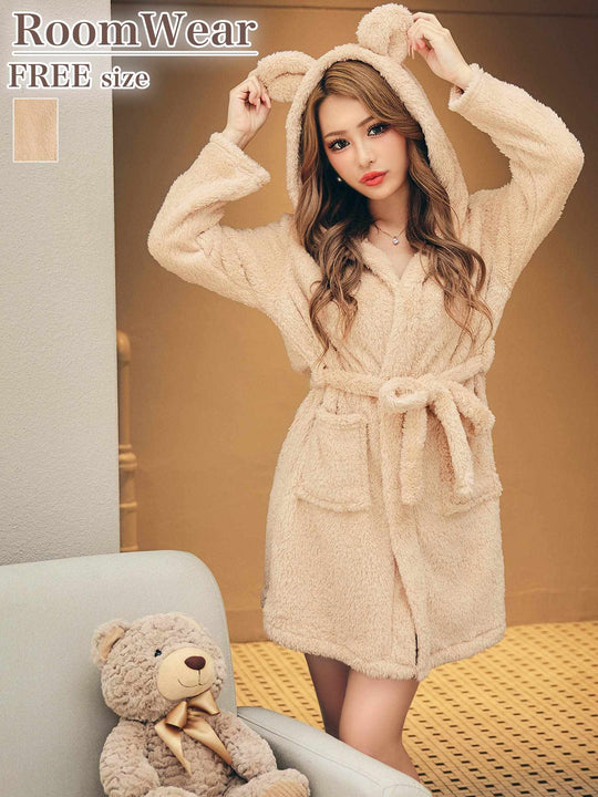くま耳フードモコモコガウンルームウェア