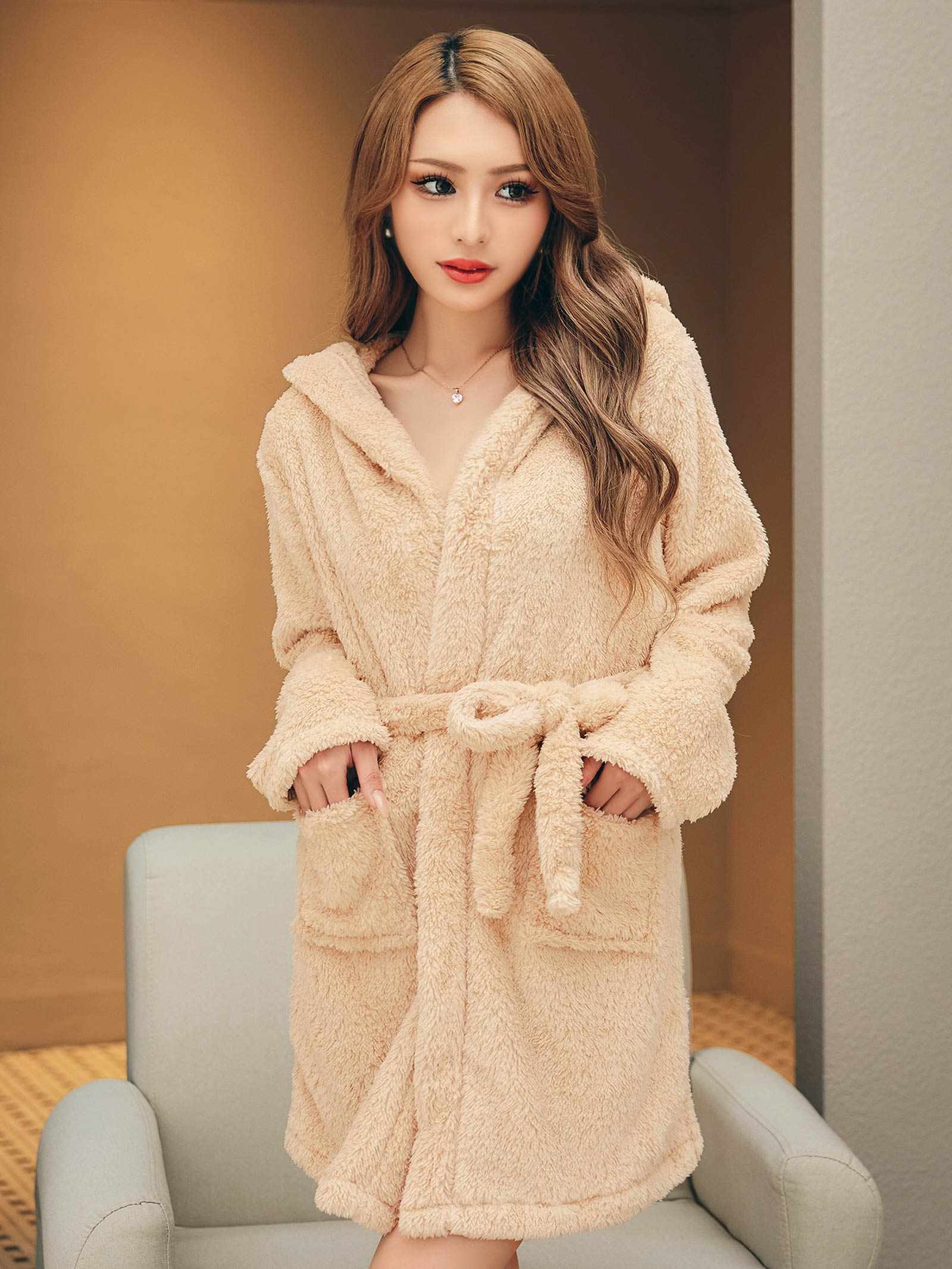 10/24新作!くま耳フードモコモコガウンルームウェア