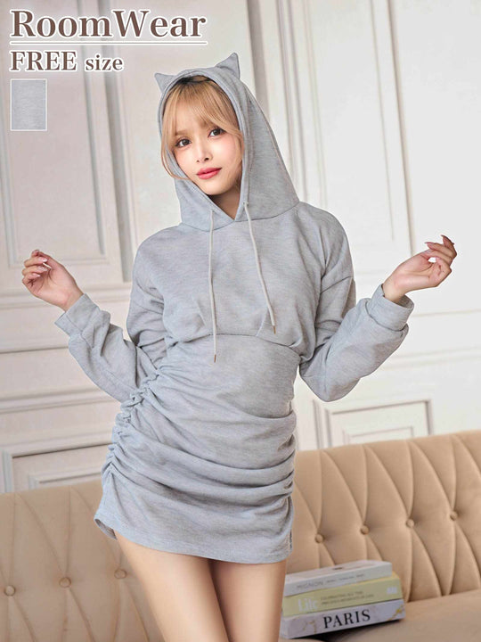ネコ耳フードパーカーワンピースルームウェア