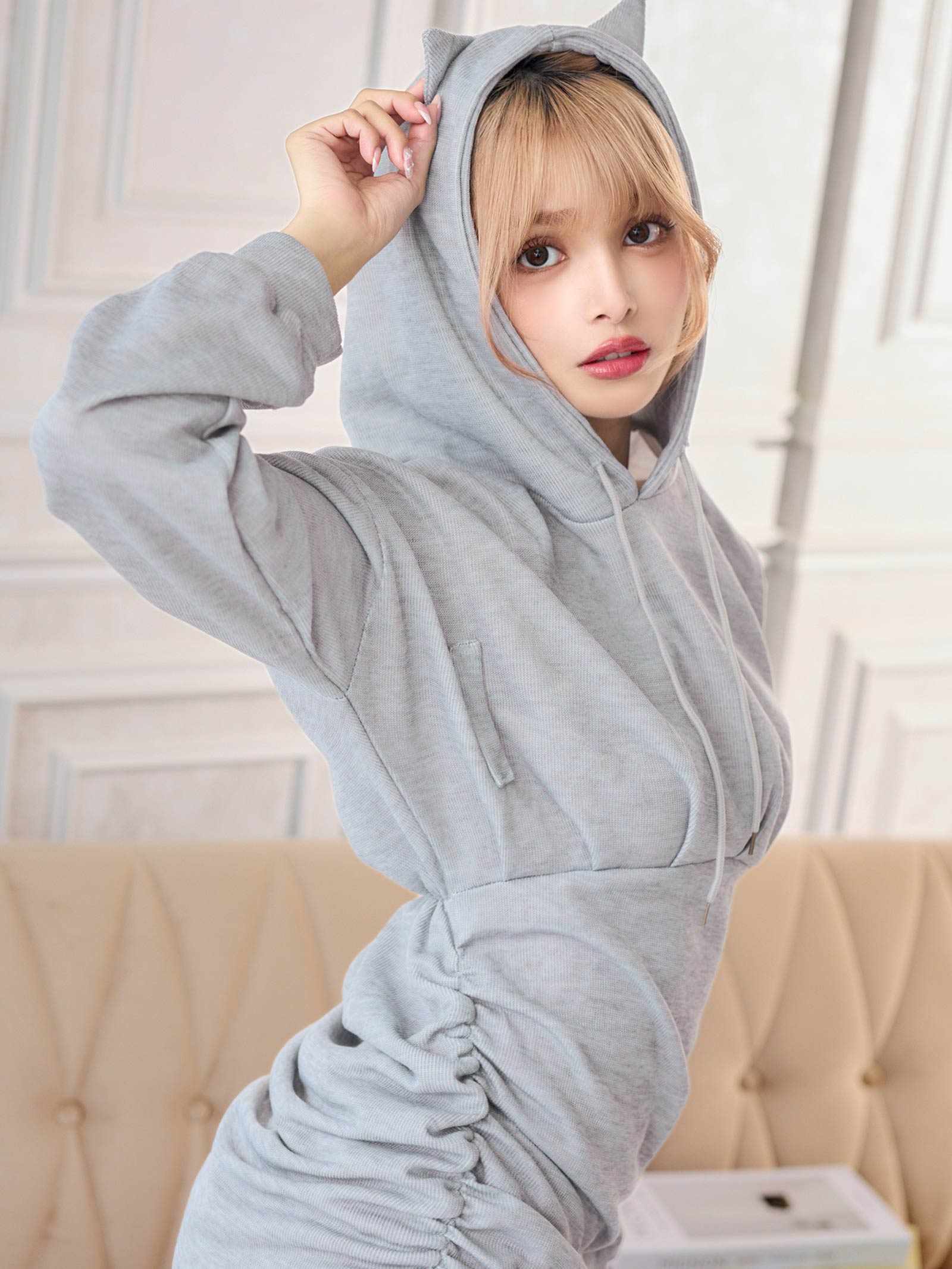10/22新作!ネコ耳フードパーカーワンピースルームウェア